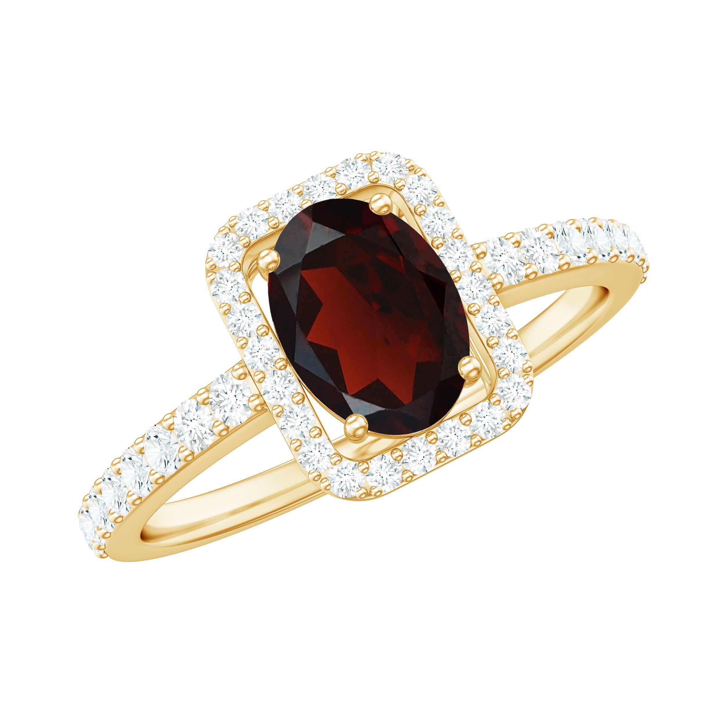 Classic 1.5 Carat Garnet Oval Engagement Ring with Diamond Halo
