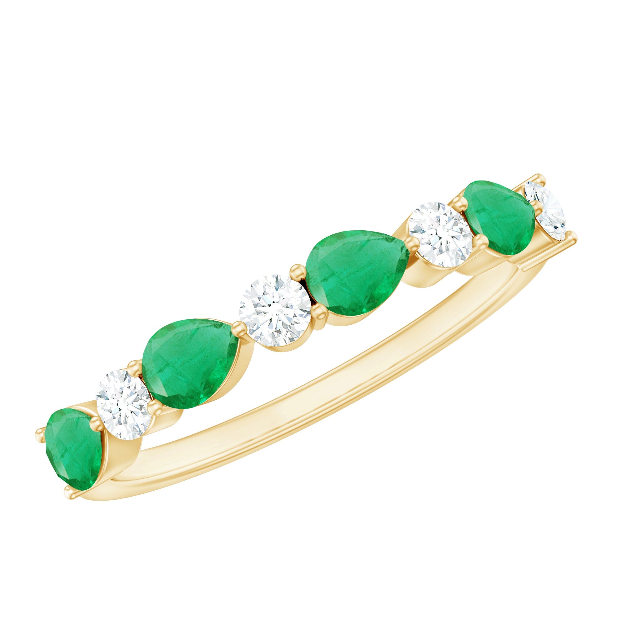 Emerald Half Eternity Ring – Pear Shape East West Ring Setting with Diamonds
