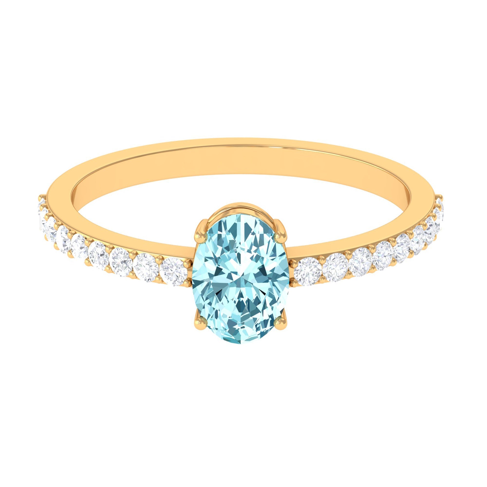 Aquamarine Engagement Ring – 1 Carat Oval Cut Solitaire With Diamond Accents