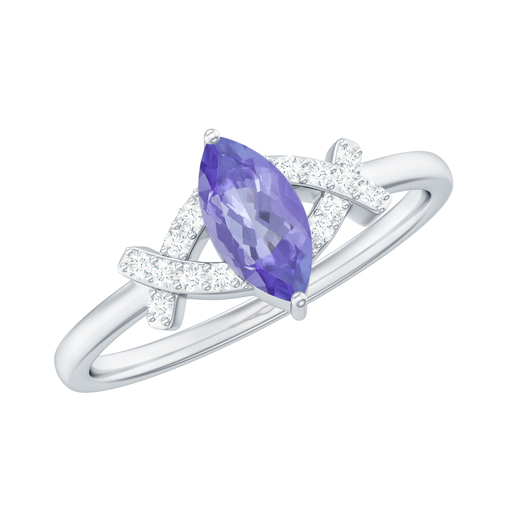 Marquise Tanzanite Ring – Elegant Blue Gemstone With Diamond Promise Band