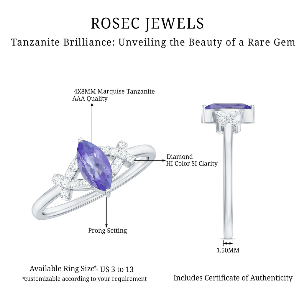 Marquise Tanzanite Ring – Elegant Blue Gemstone With Diamond Promise Band