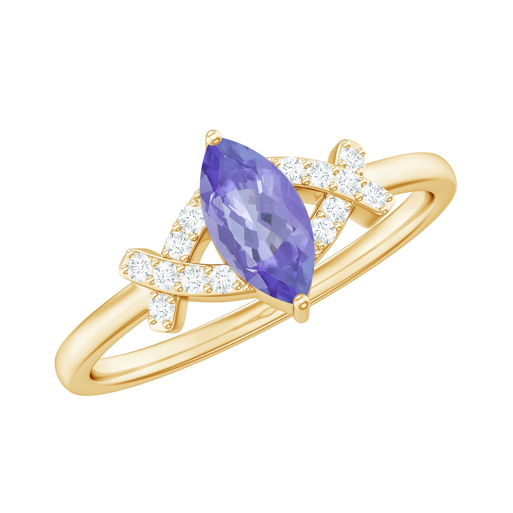 Marquise Tanzanite Ring – Elegant Blue Gemstone With Diamond Promise Band