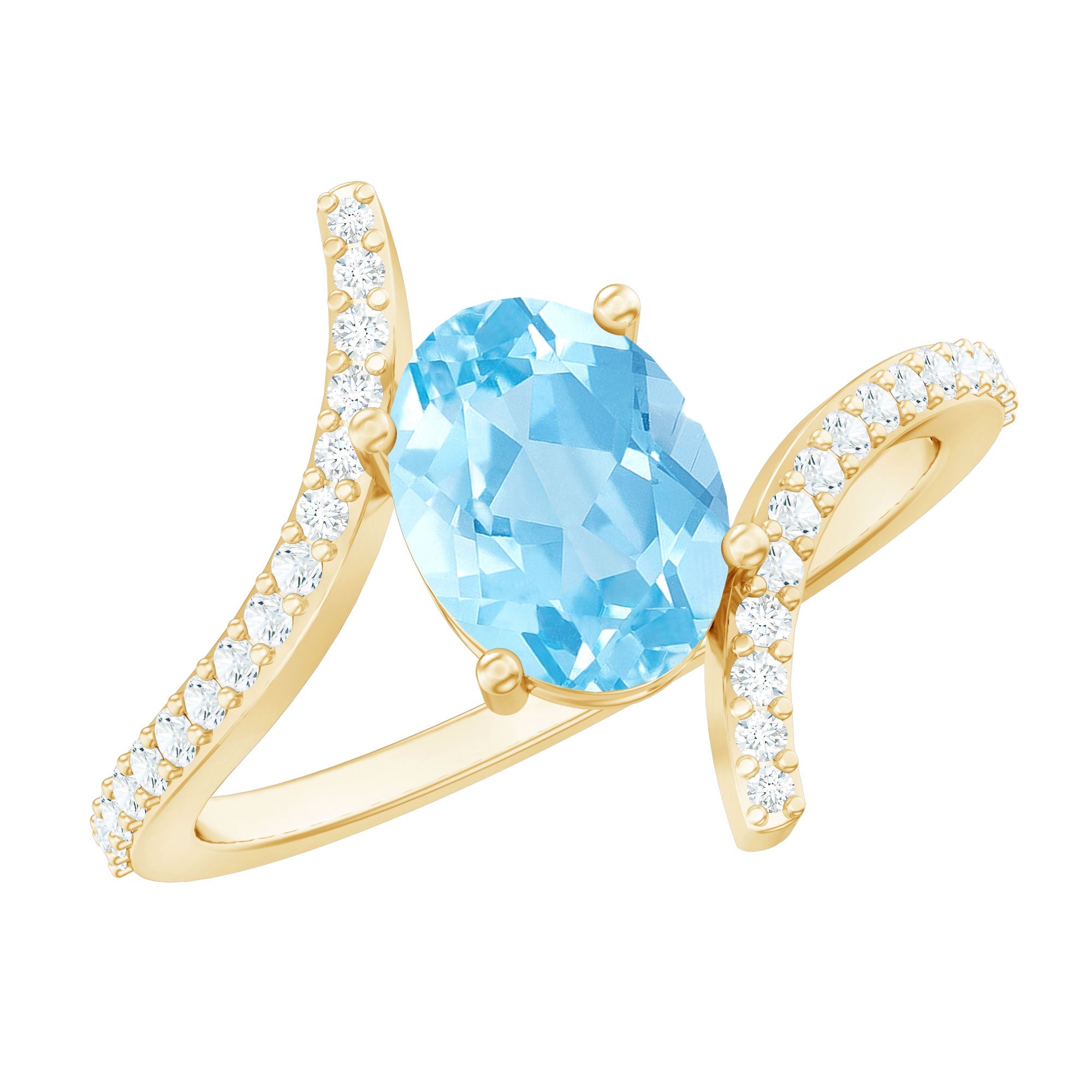 Aquamarine Engagement Ring - 1 Carat Oval Diamond Bypass Shank by Rosec Jewels