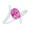 Pink Tourmaline Ring – Oval Pink Tourmaline Solitaire Bypass Diamond Accent
