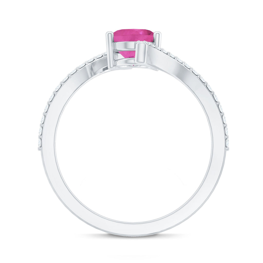 Pink Tourmaline Ring – Oval Pink Tourmaline Solitaire Bypass Diamond Accent