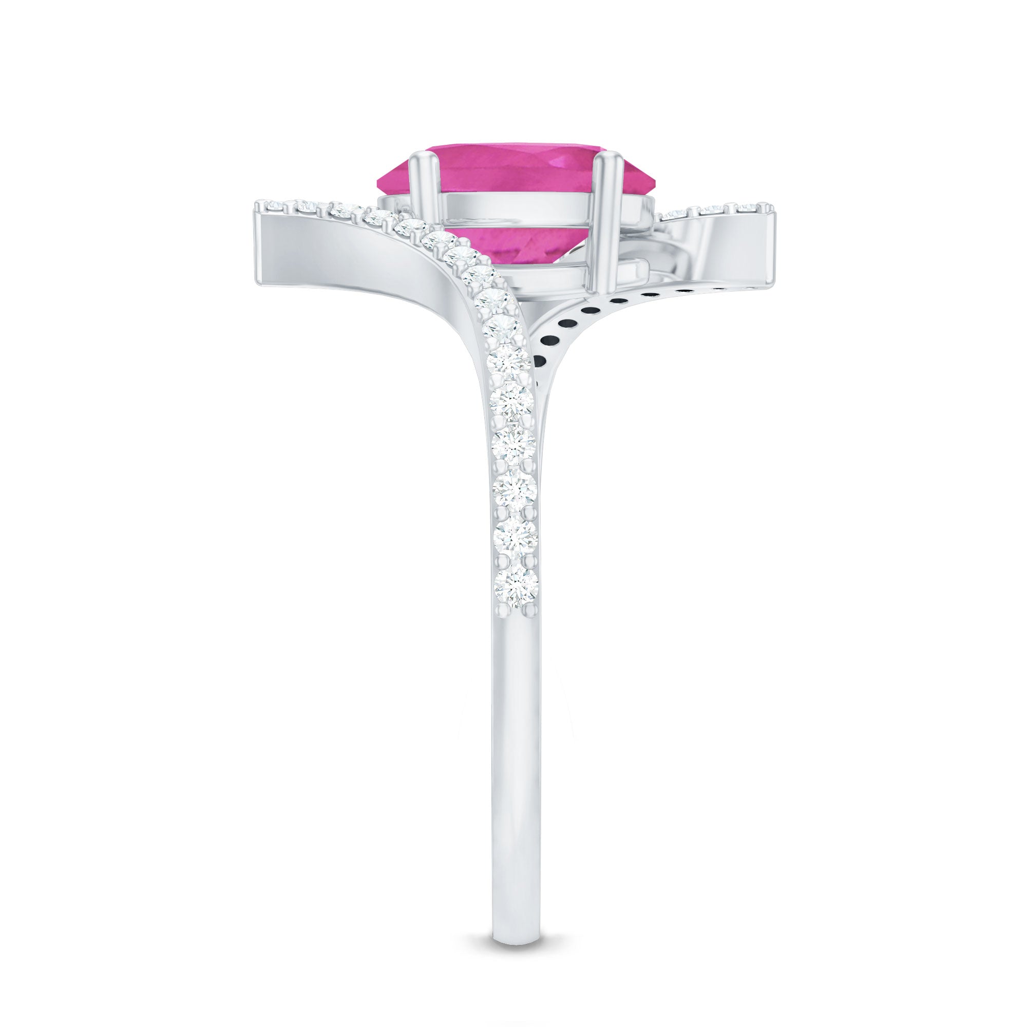 Pink Tourmaline Ring – Oval Pink Tourmaline Solitaire Bypass Diamond Accent