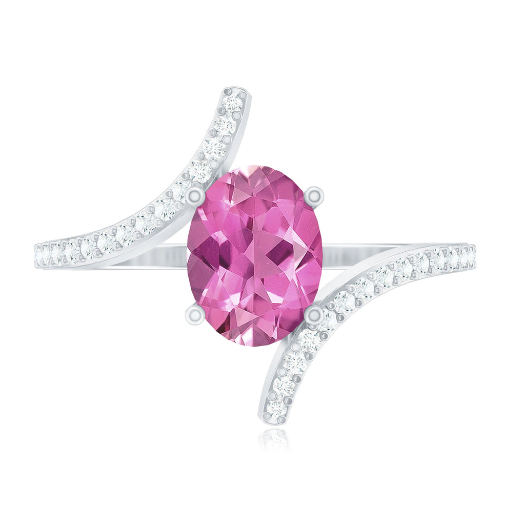 Pink Tourmaline Ring – Oval Pink Tourmaline Solitaire Bypass Diamond Accent