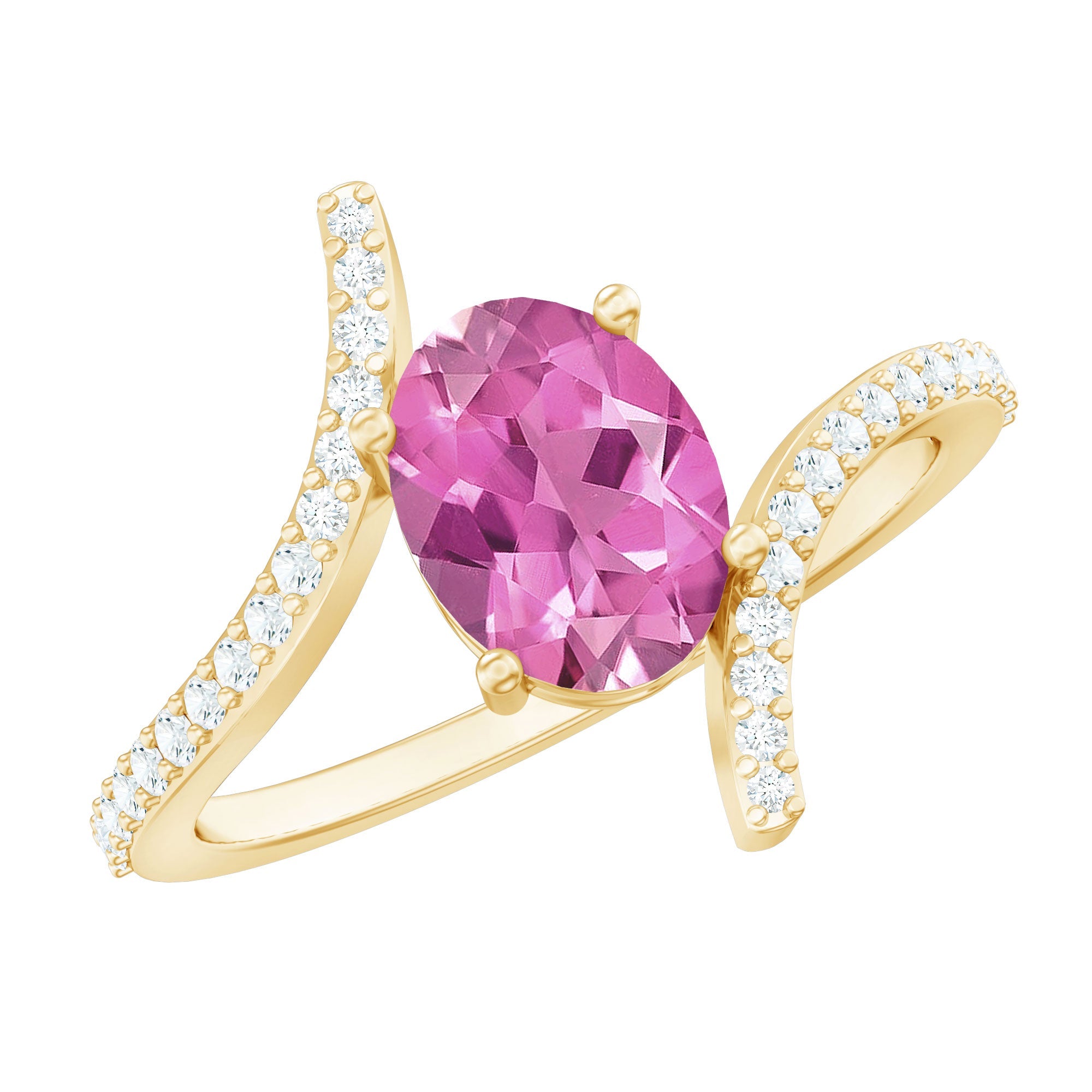 Pink Tourmaline Ring – Oval Pink Tourmaline Solitaire Bypass Diamond Accent