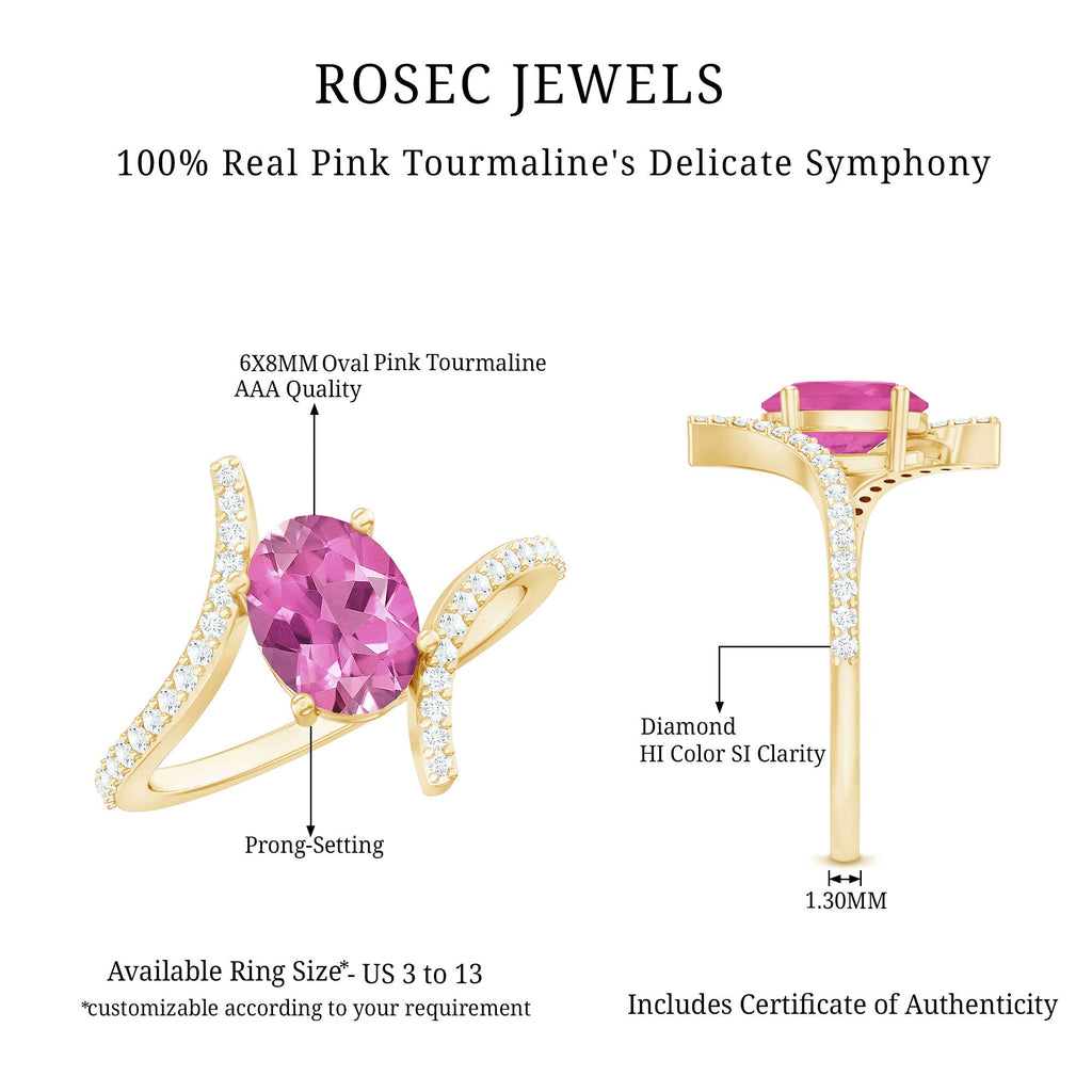 Pink Tourmaline Ring – Oval Pink Tourmaline Solitaire Bypass Diamond Accent