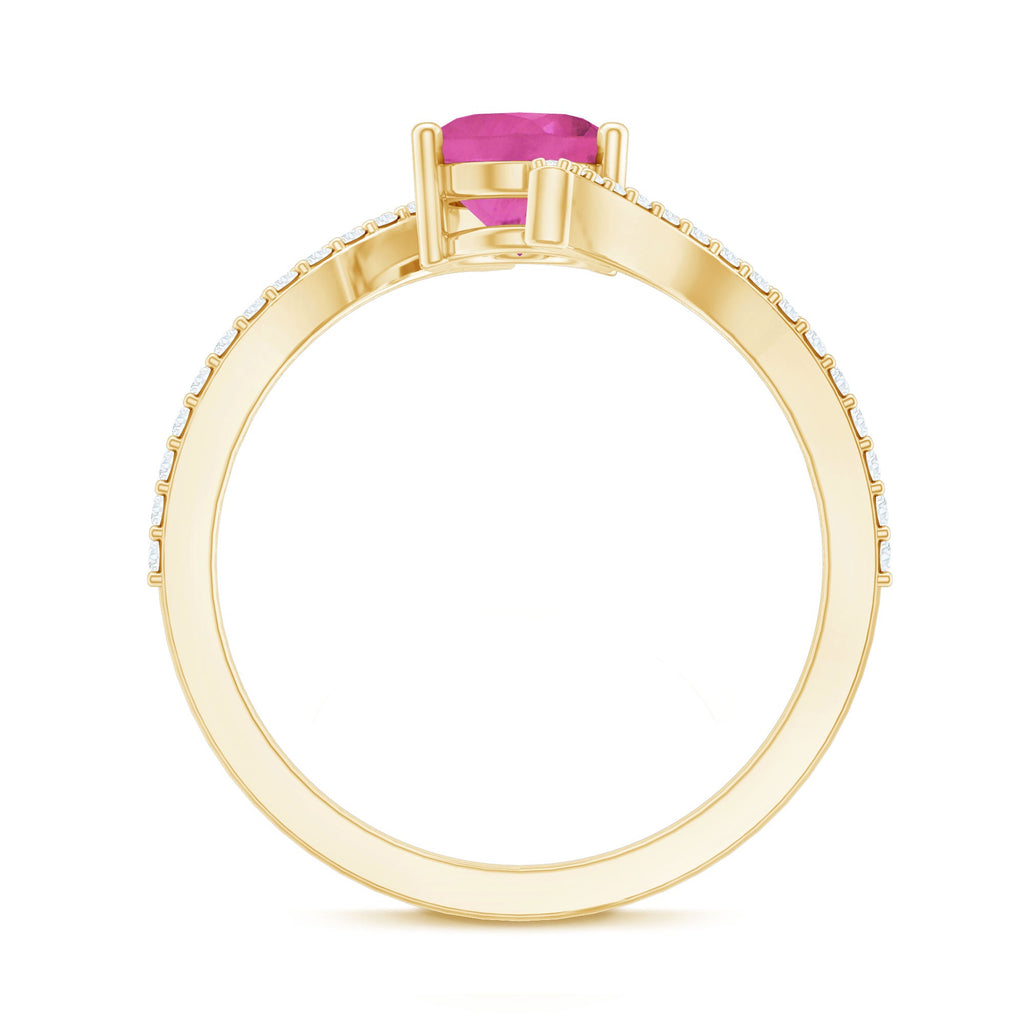 Pink Tourmaline Ring – Oval Pink Tourmaline Solitaire Bypass Diamond Accent