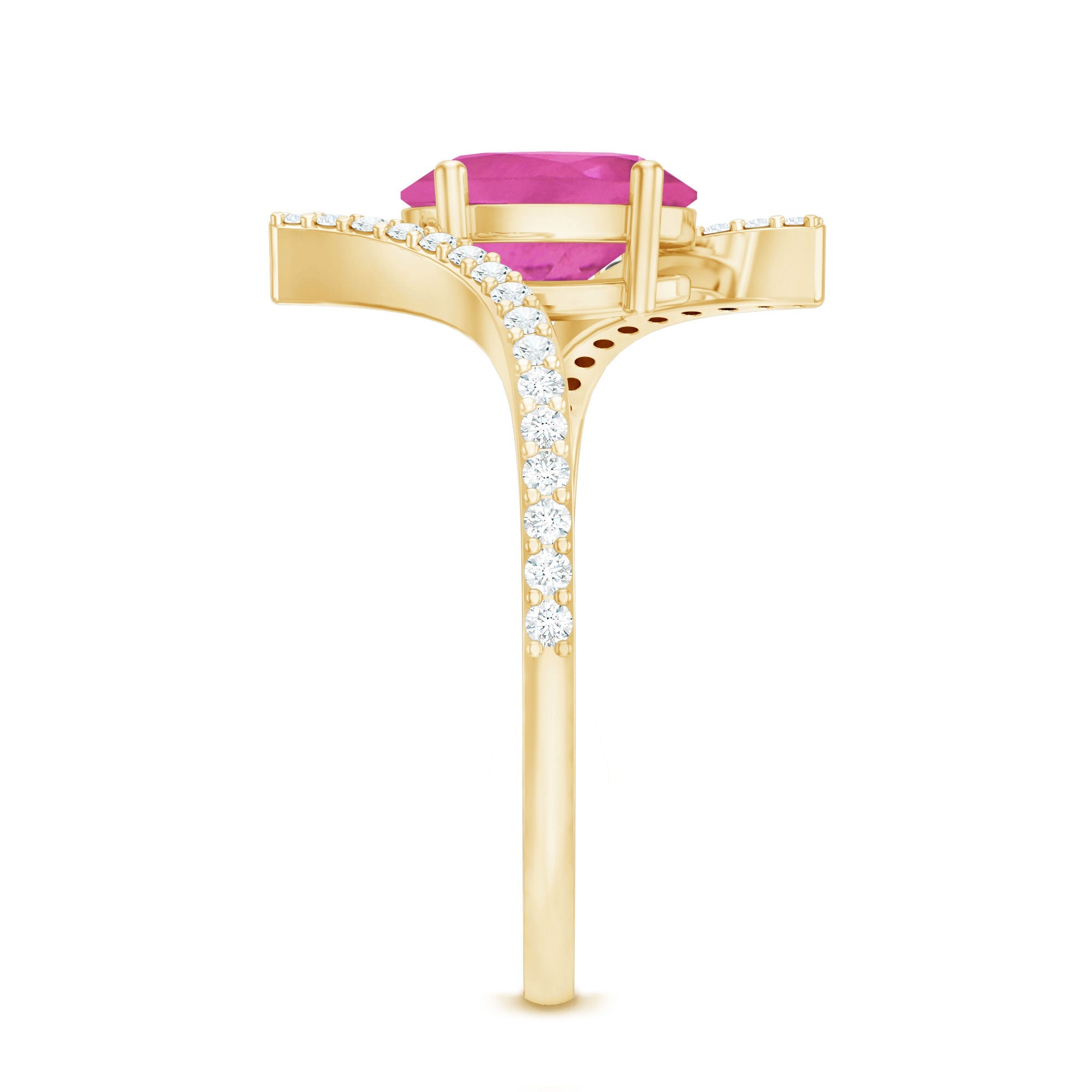 Pink Tourmaline Ring – Oval Pink Tourmaline Solitaire Bypass Diamond Accent