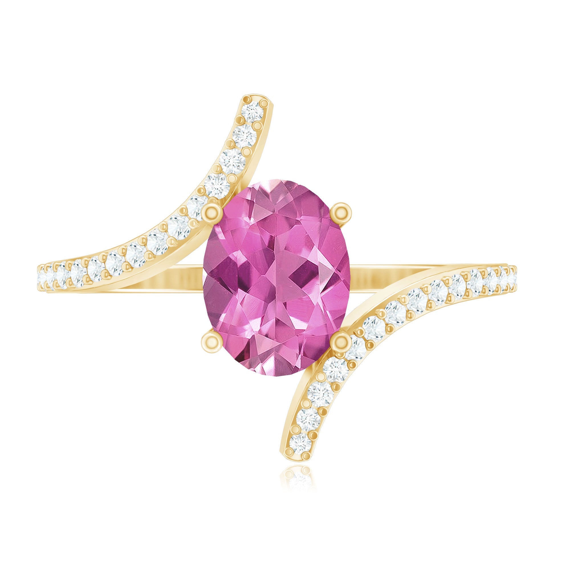 Pink Tourmaline Ring – Oval Pink Tourmaline Solitaire Bypass Diamond Accent