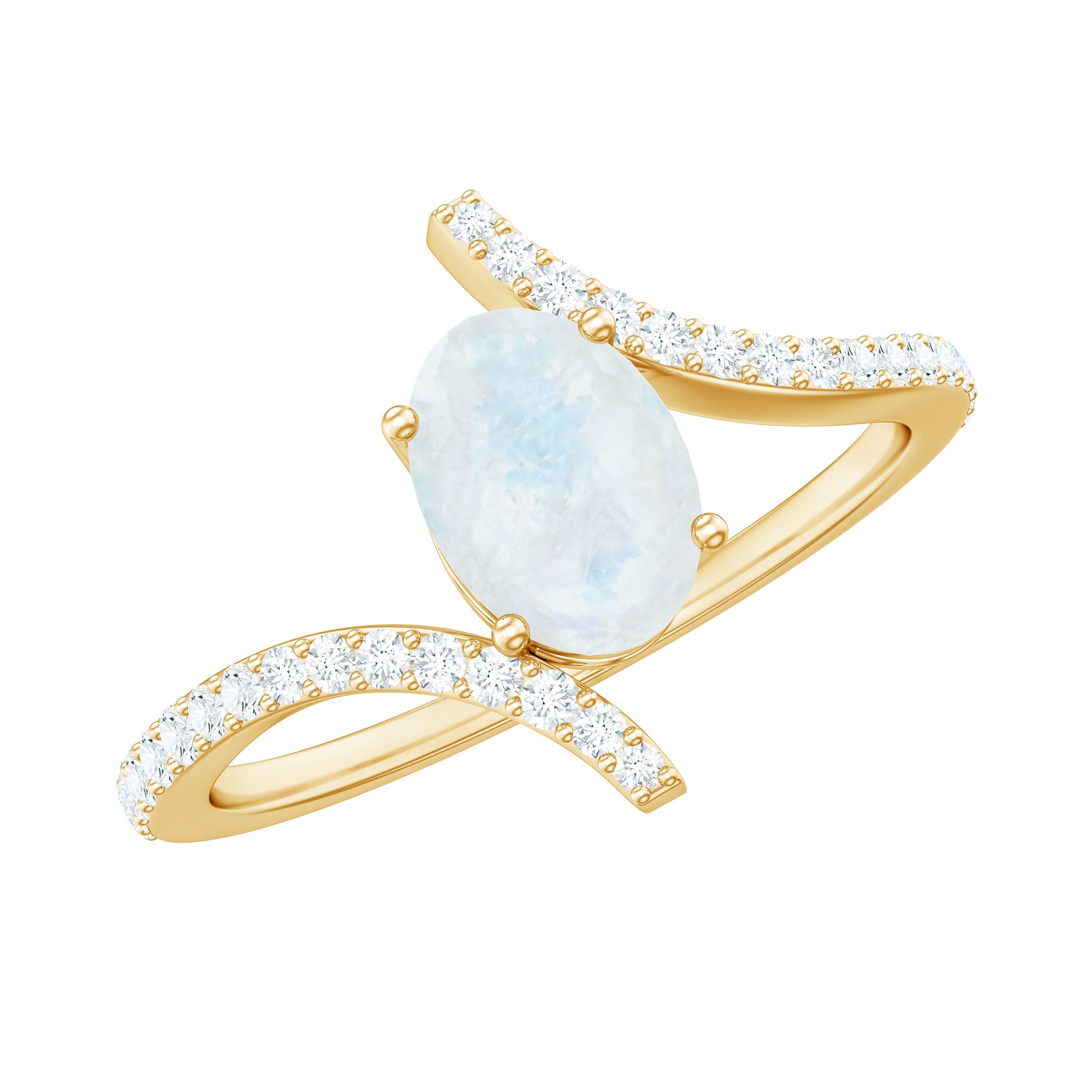 Moonstone Engagement Ring – Oval Engagement Band | Diamond Bypass Style