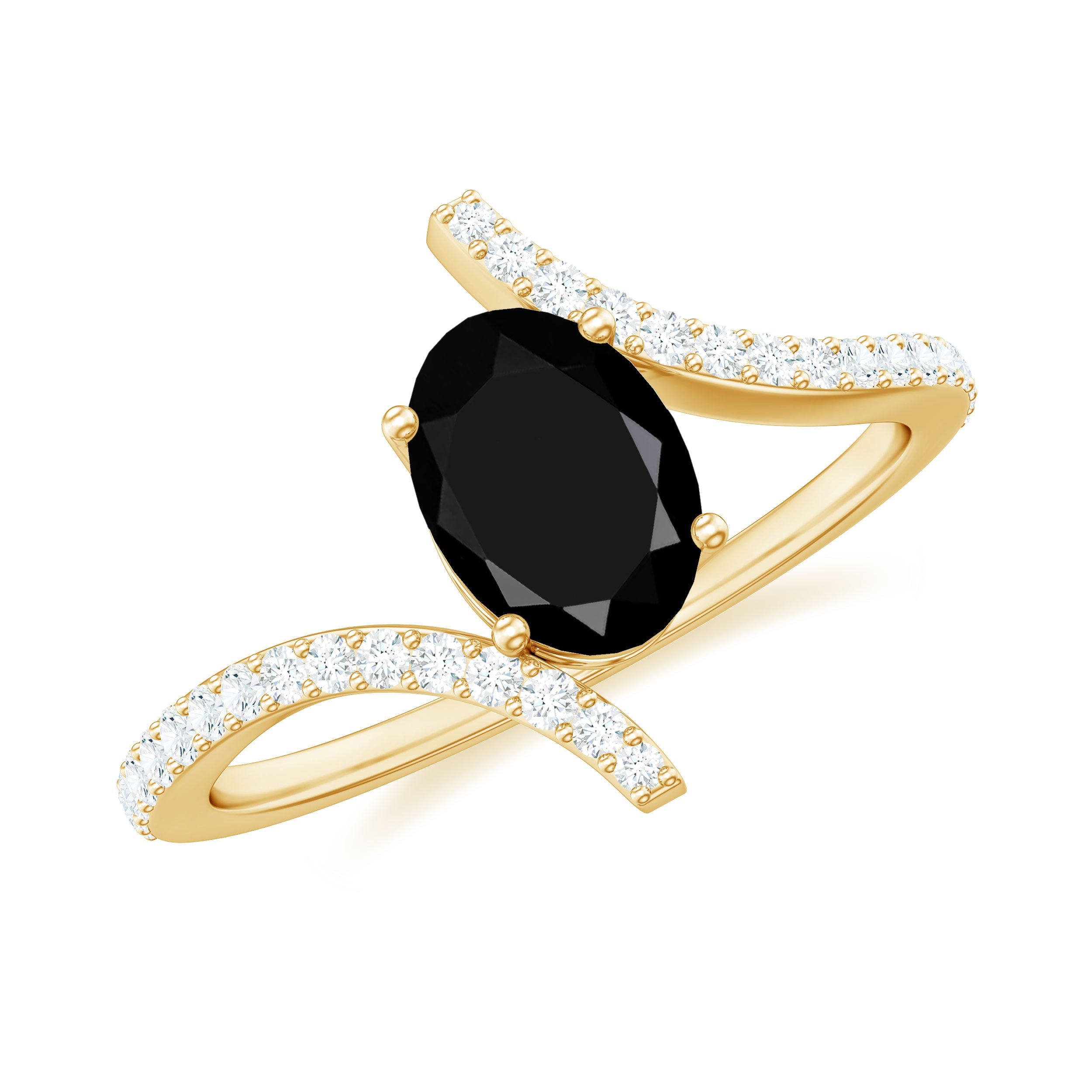 Certified Oval Cut Black Onyx Bypass Engagement Ring with Diamond