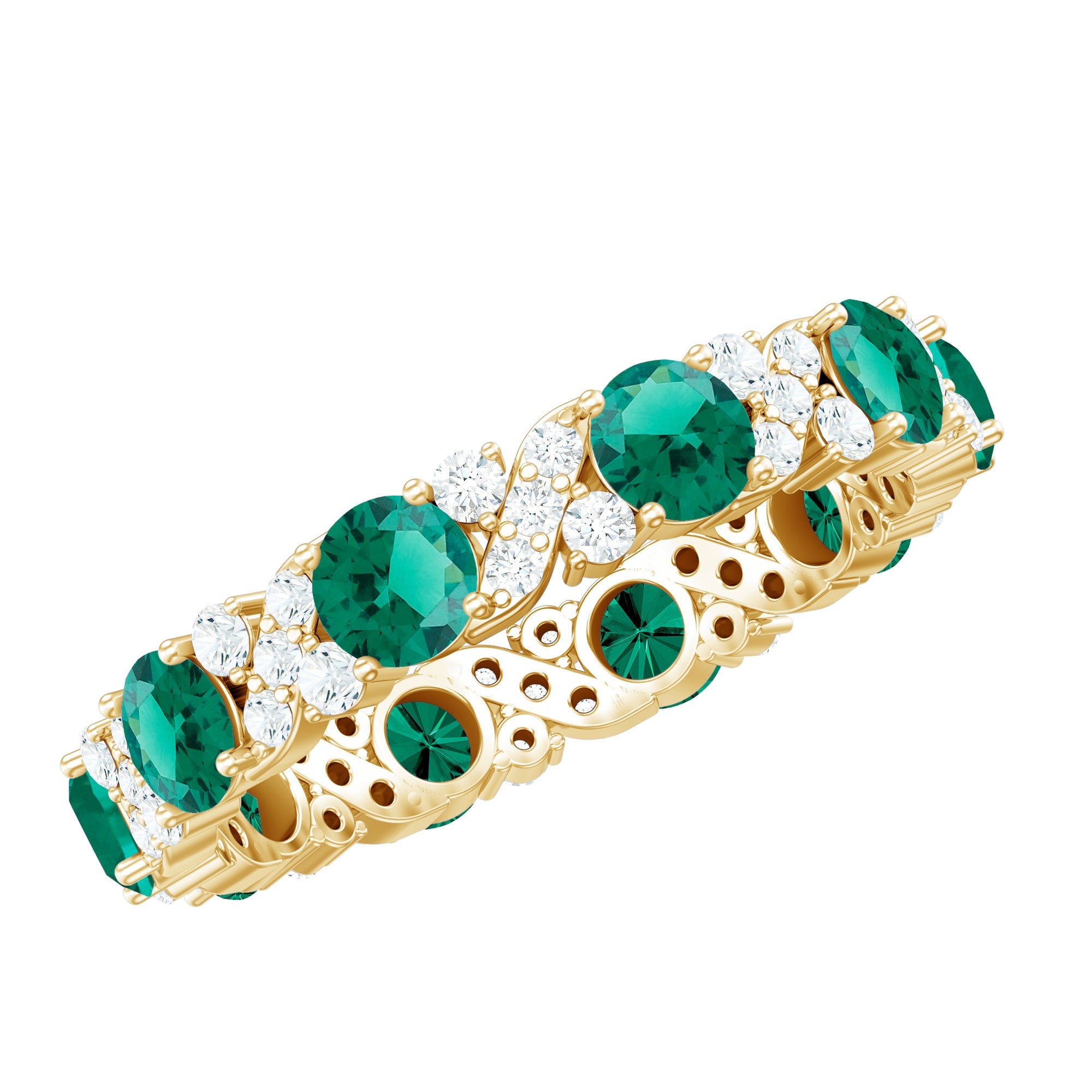 Emerald Eternity Band – Lab Grown Emerald Diamond Wedding Ring in Prong Setting