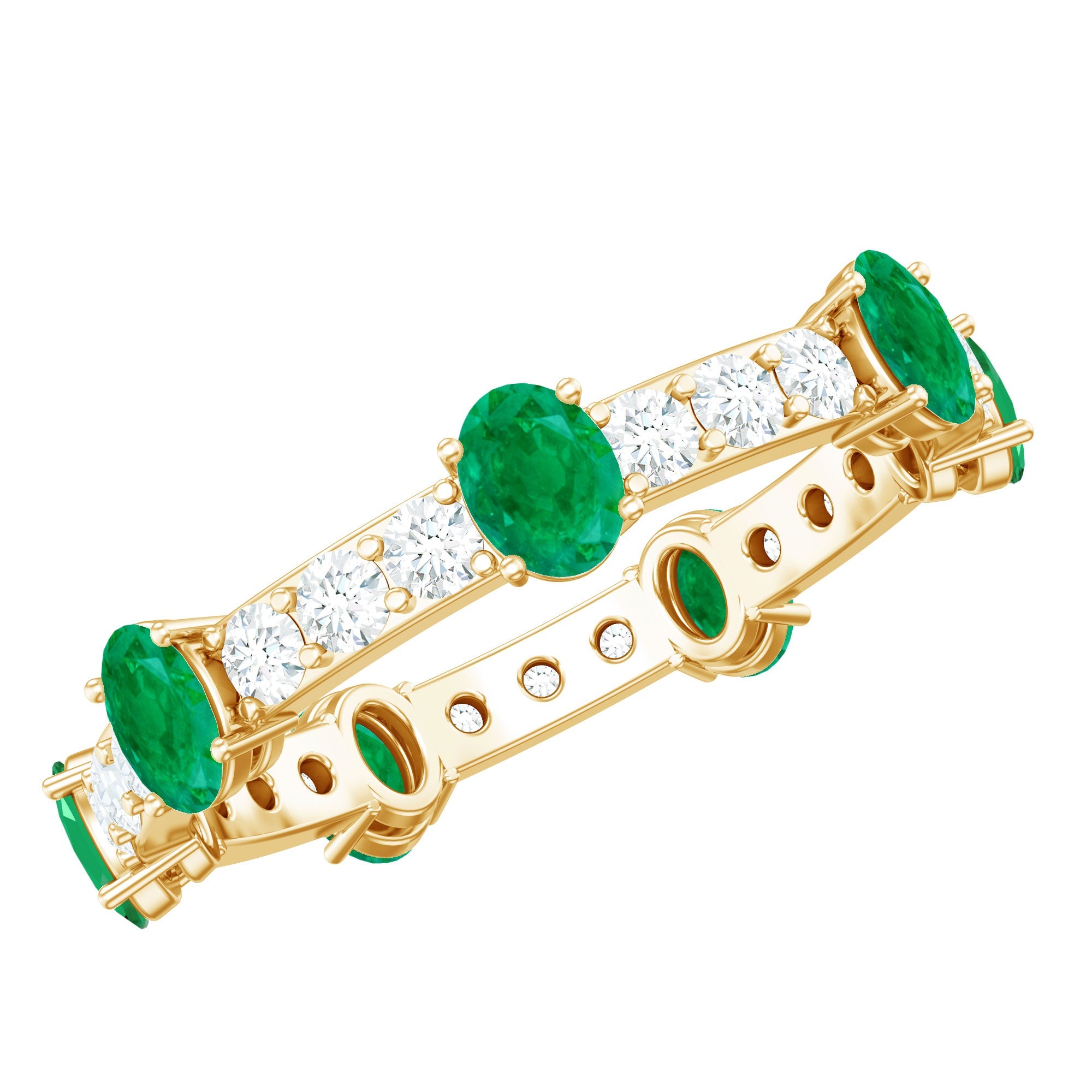 Emerald Diamond Eternity Ring – Oval Emerald Wedding Anniversary Band in Prong Setting