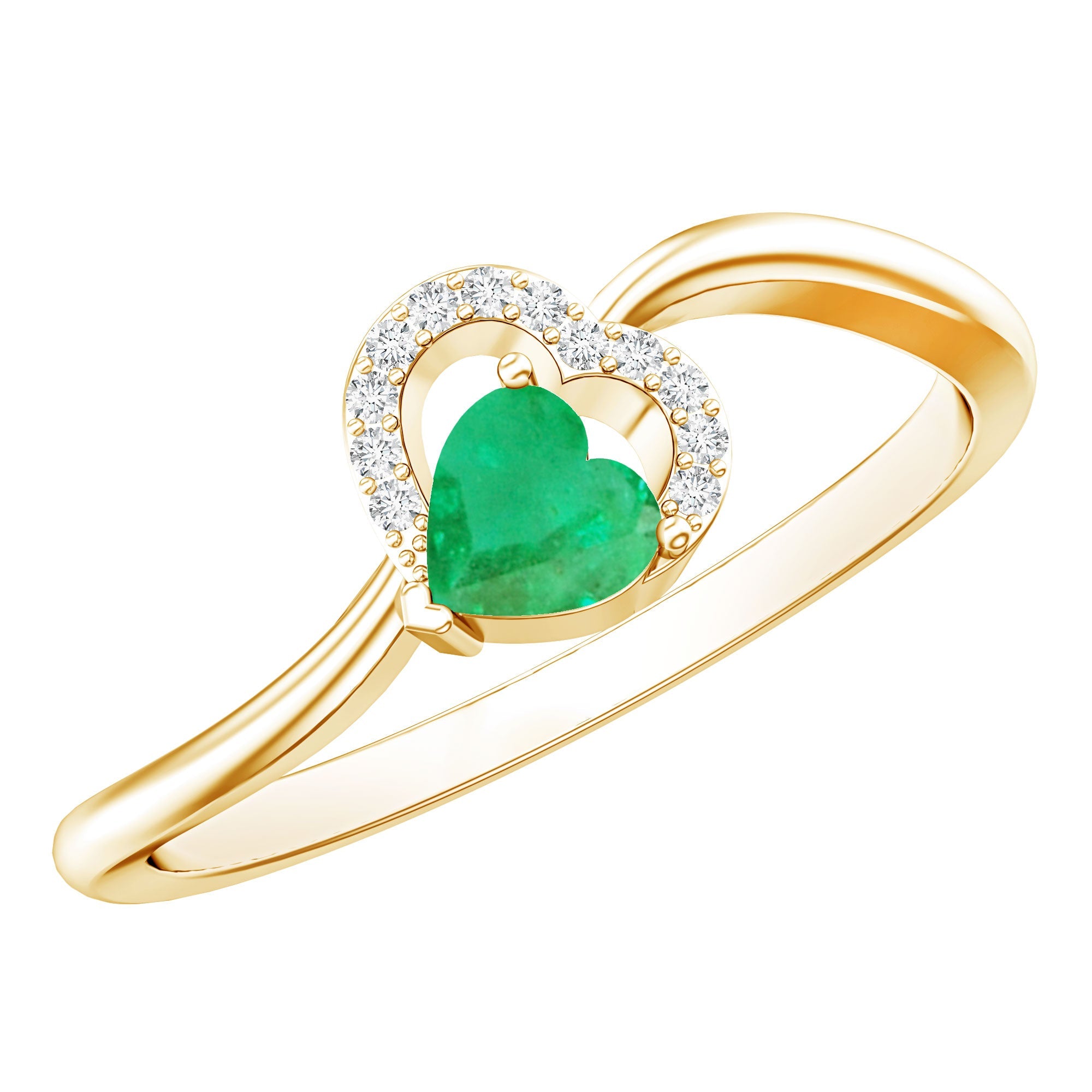 Emerald Heart Promise Ring - Natural AAA Quality Emerald, Diamond Curved Band