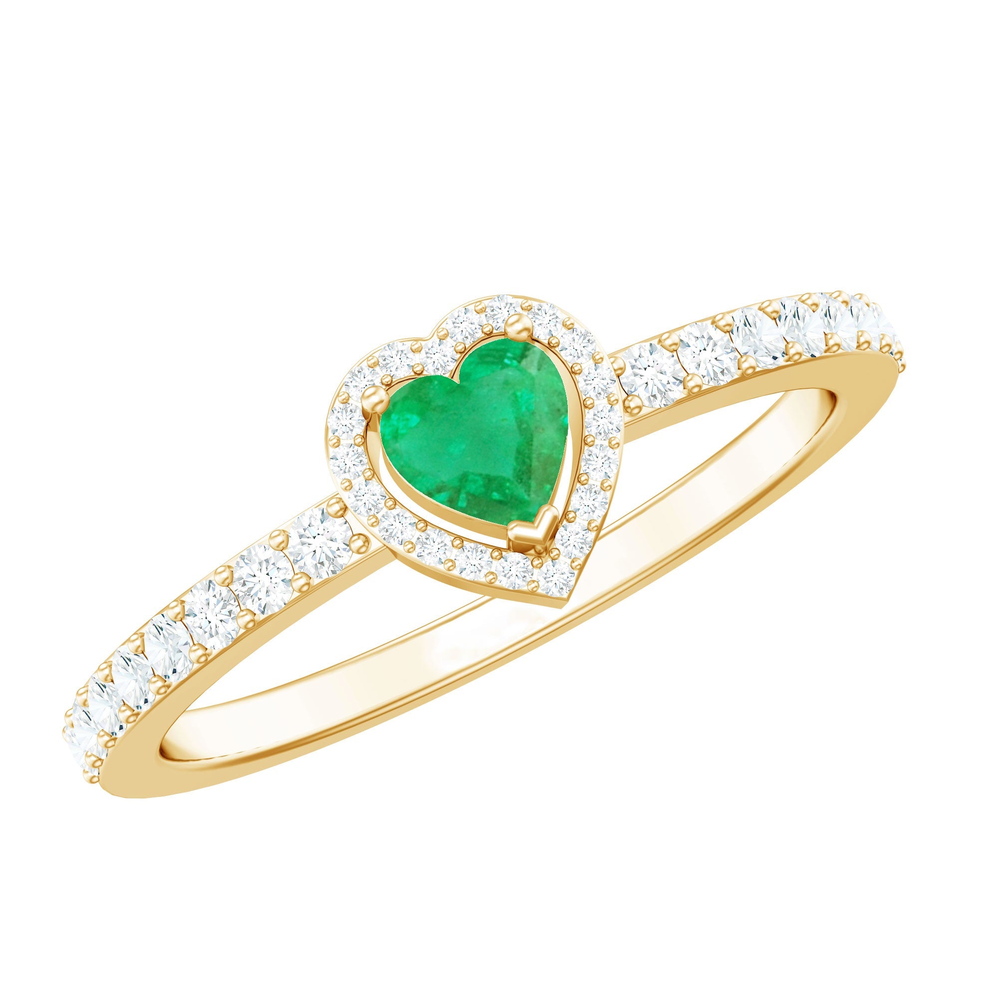 Emerald Heart Promise Ring - Natural Green Gemstone With Diamond Halo Accent