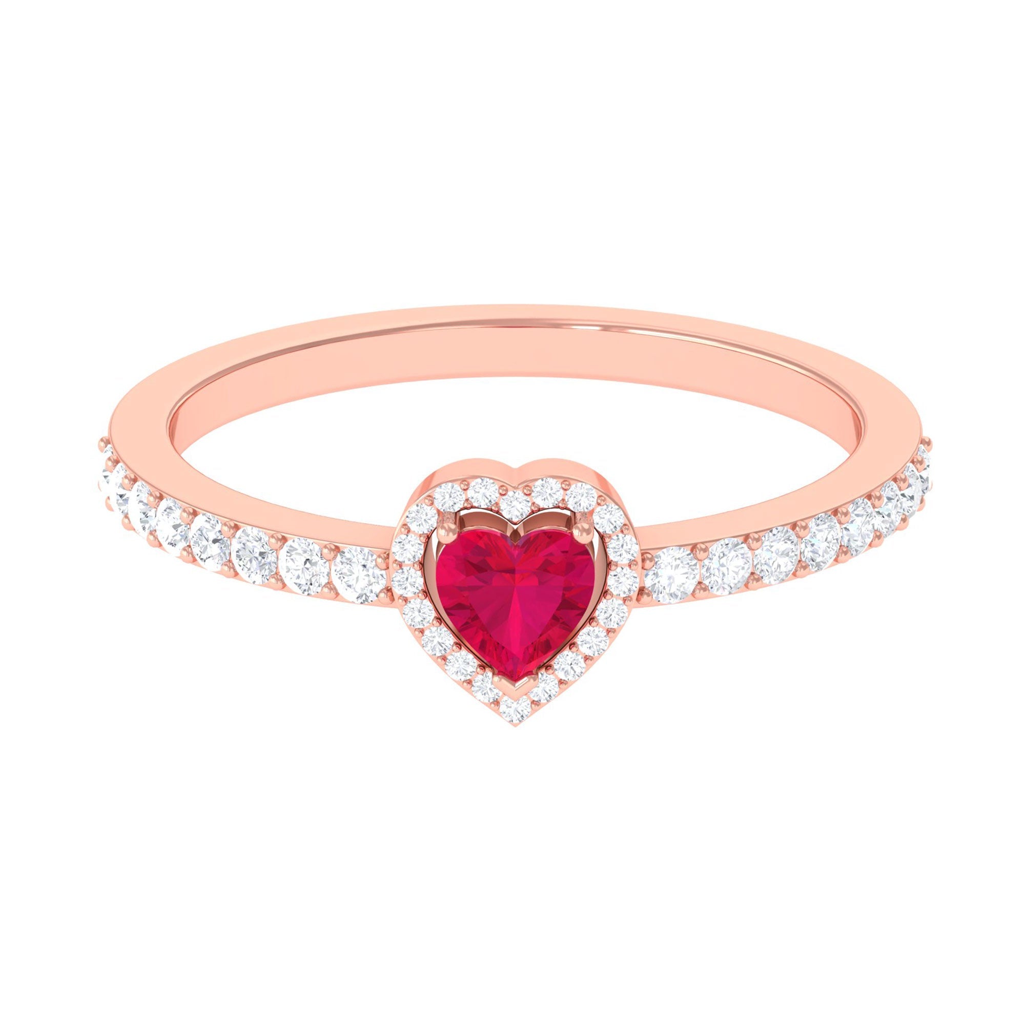 Ruby Heart Promise Ring – Diamond Halo Ring With AAA Quality Ruby & 3 Prong Setting