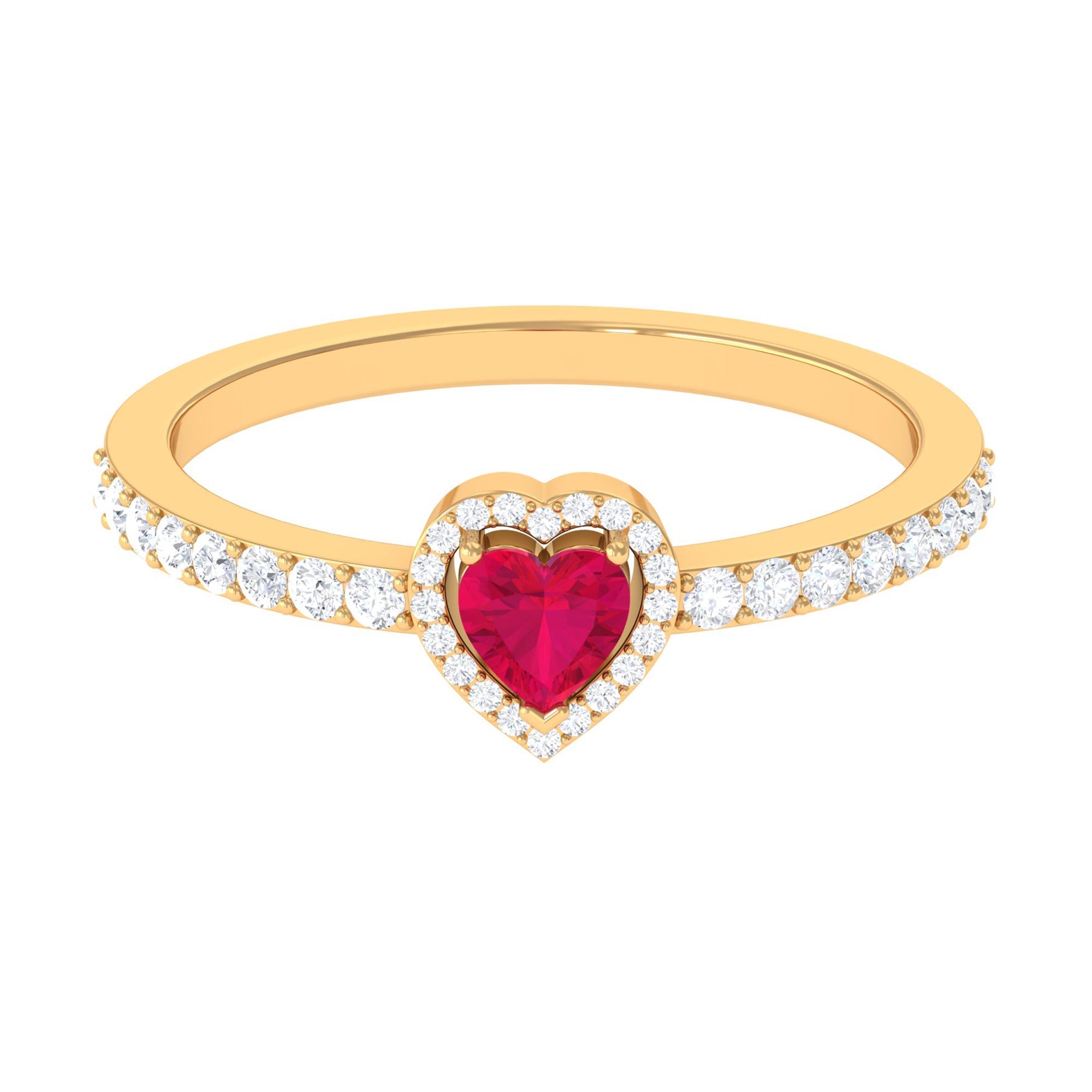 Ruby Heart Promise Ring – Diamond Halo Ring With AAA Quality Ruby & 3 Prong Setting