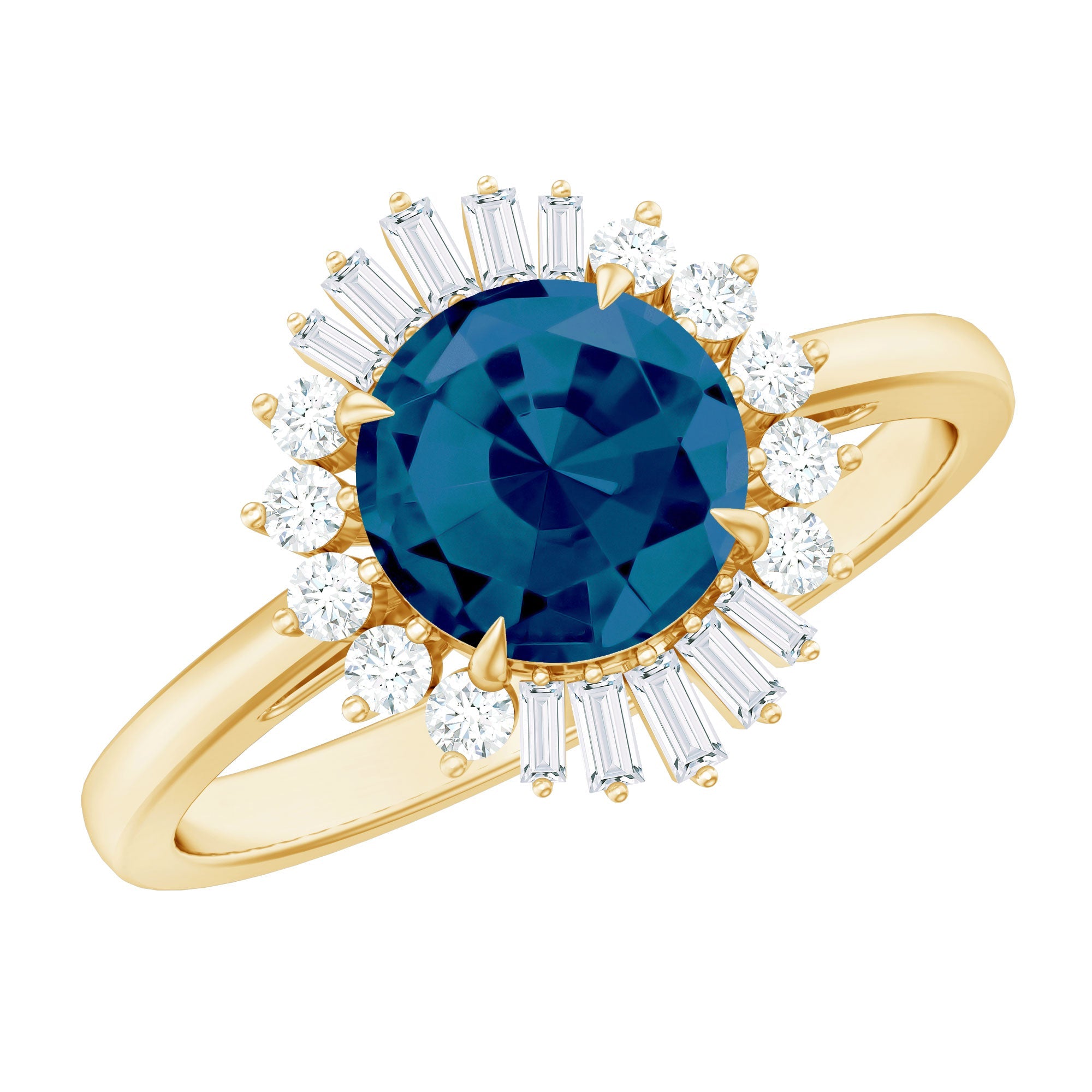 Round London Blue Topaz and Diamond Halo Engagement Ring