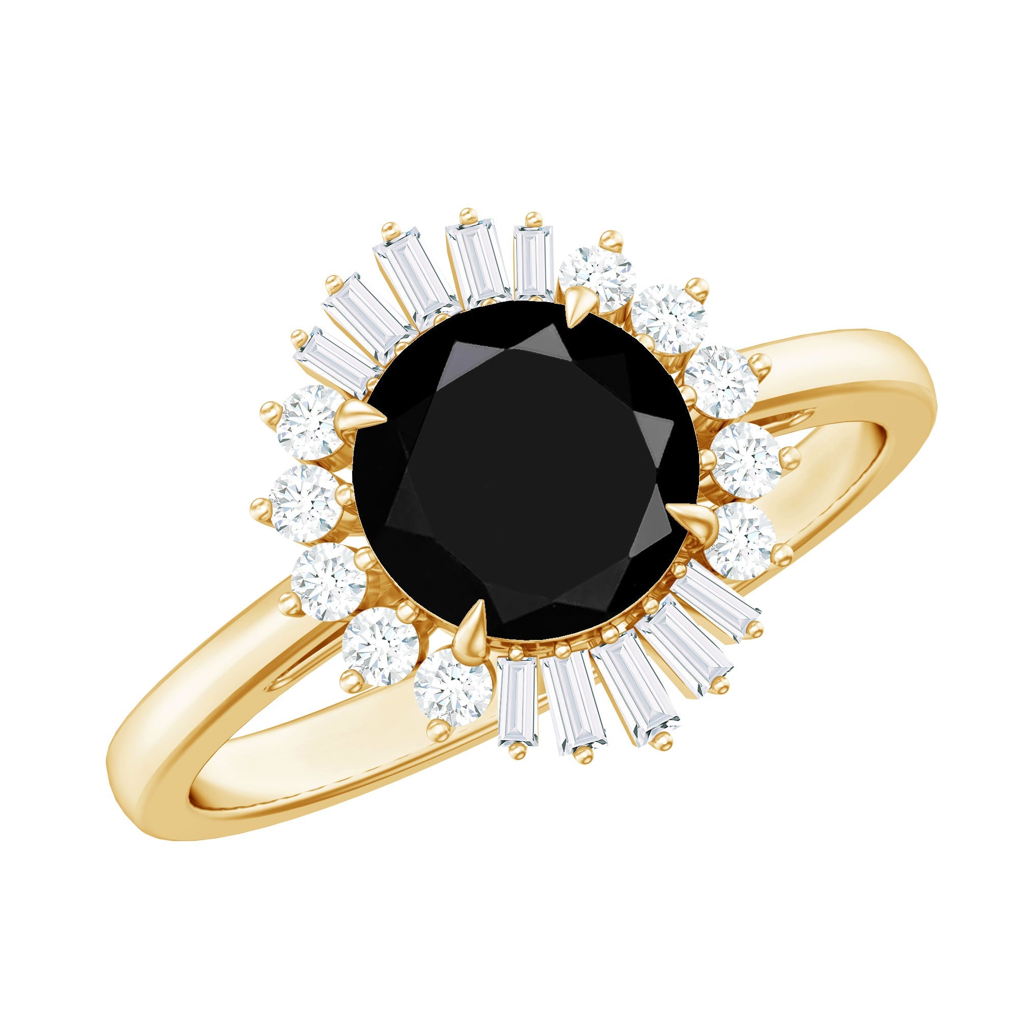 2 Carat Round Black Onyx Cocktail Ring with Diamond Halo