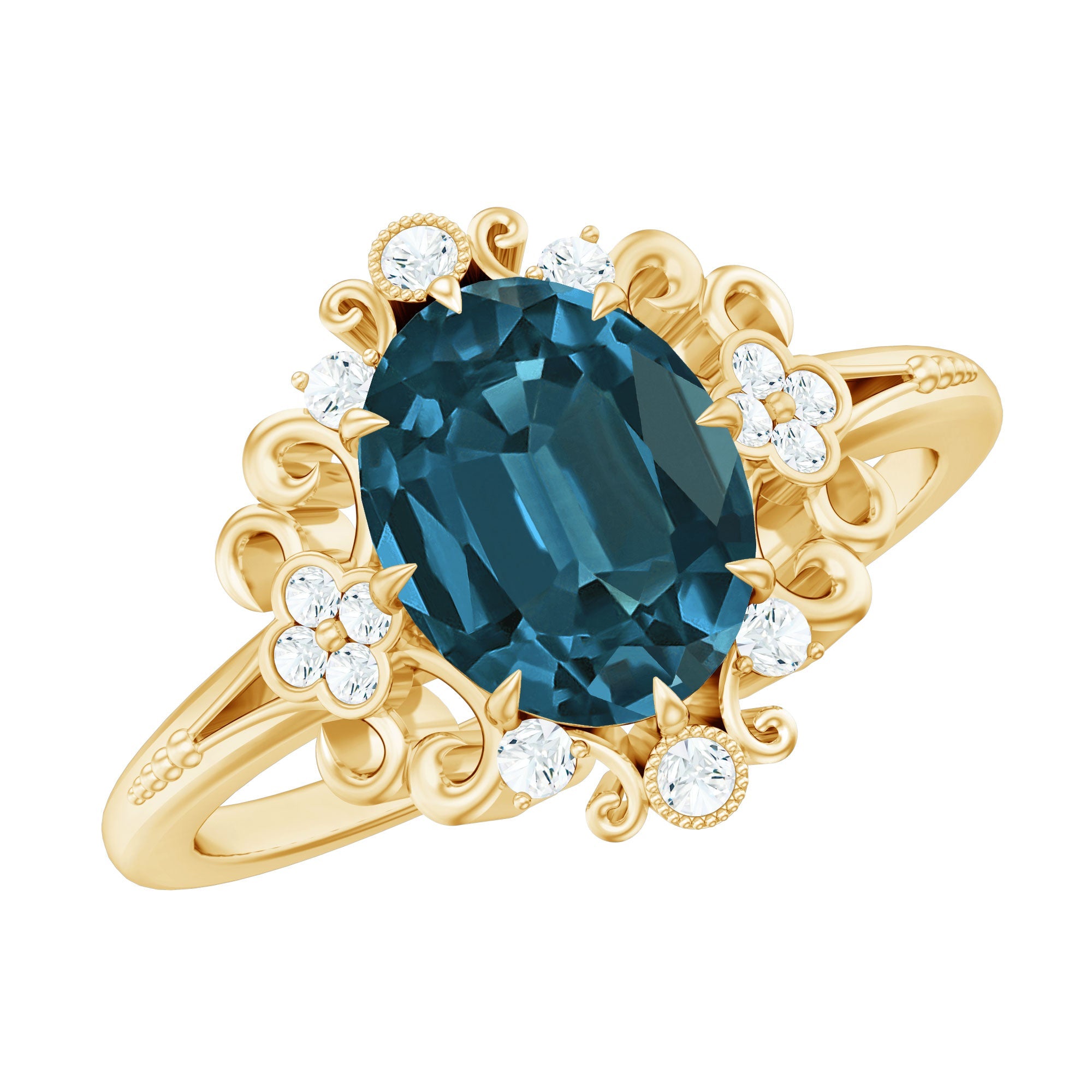 Vintage Inspired London Blue Topaz and Diamond Engagement Ring