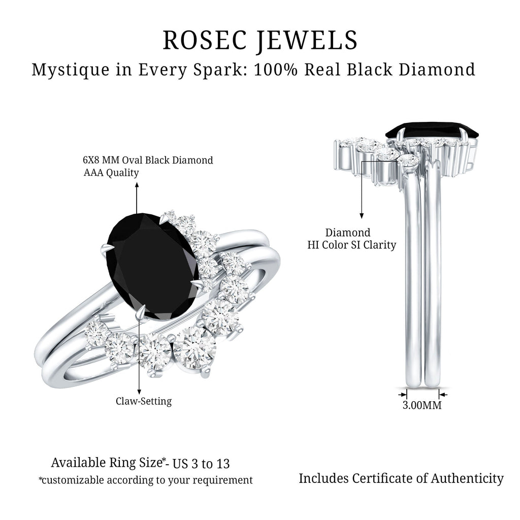 Created Black Diamond Oval Engagement Ring Set with Diamond