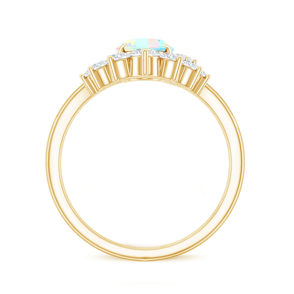 Real Ethiopian Opal Diamond Oval Engagement Ring and Wedding Band Set