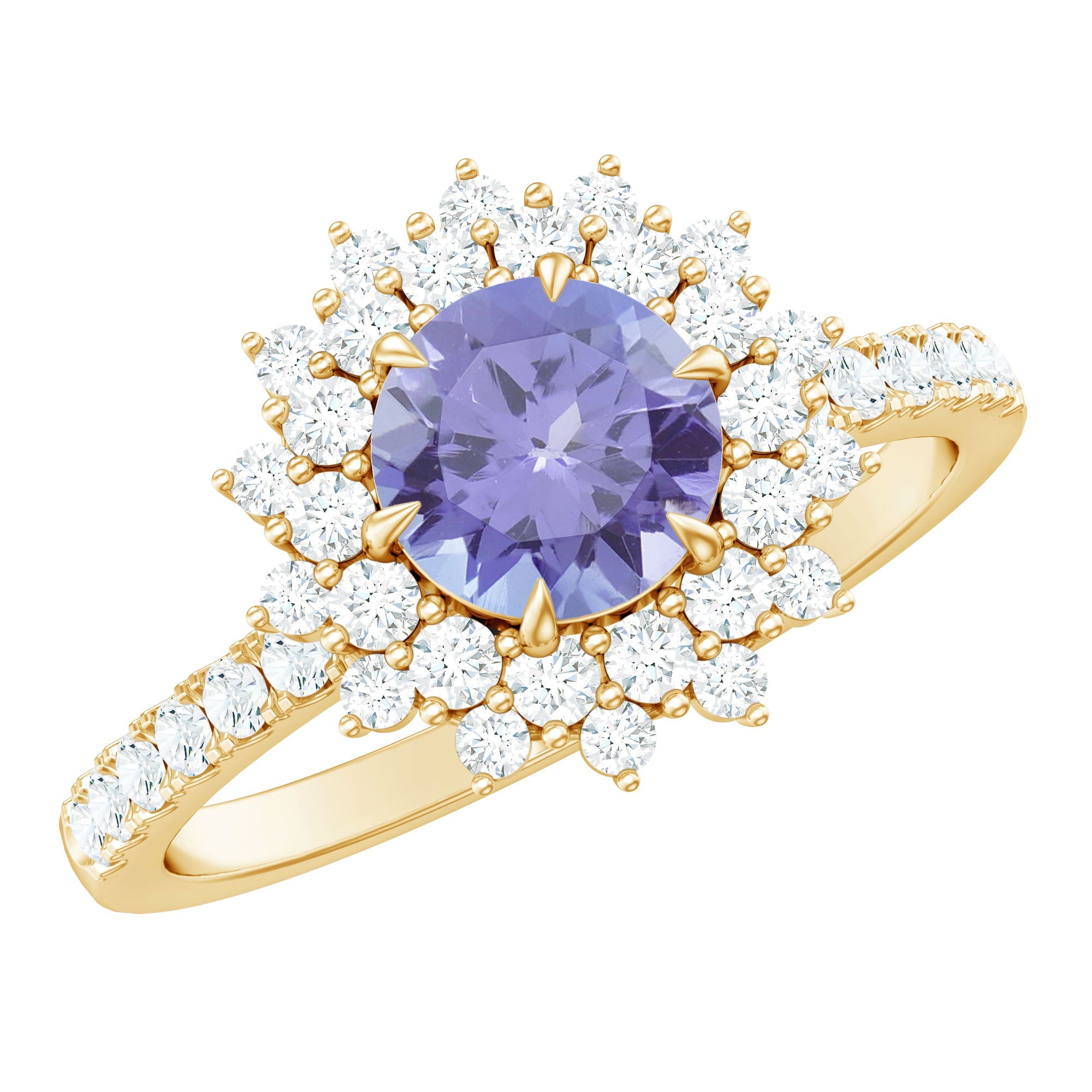 Tanzanite Engagement Ring – Double Halo Diamond Ring with AAA Quality Gemstone