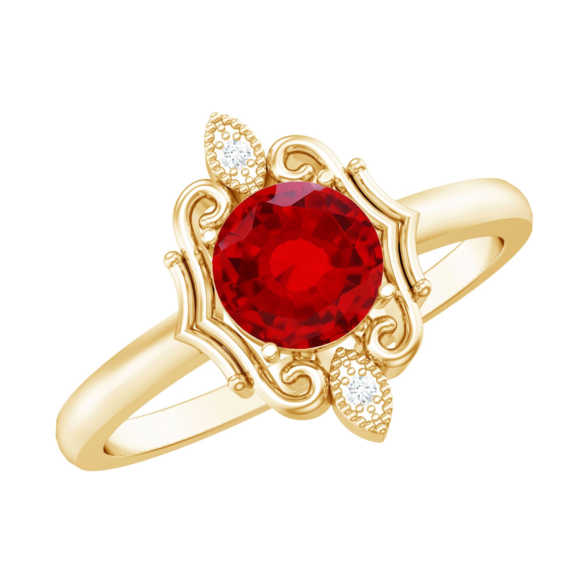 Lab Created Ruby Ring – Art Deco Solitaire Engagement Band With Red Gemstone