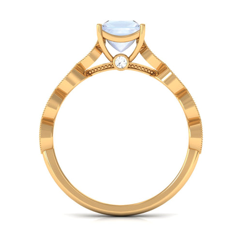 0.5 Carat Princess Cut Moonstone Solitaire Ring with Diamond Side Stones