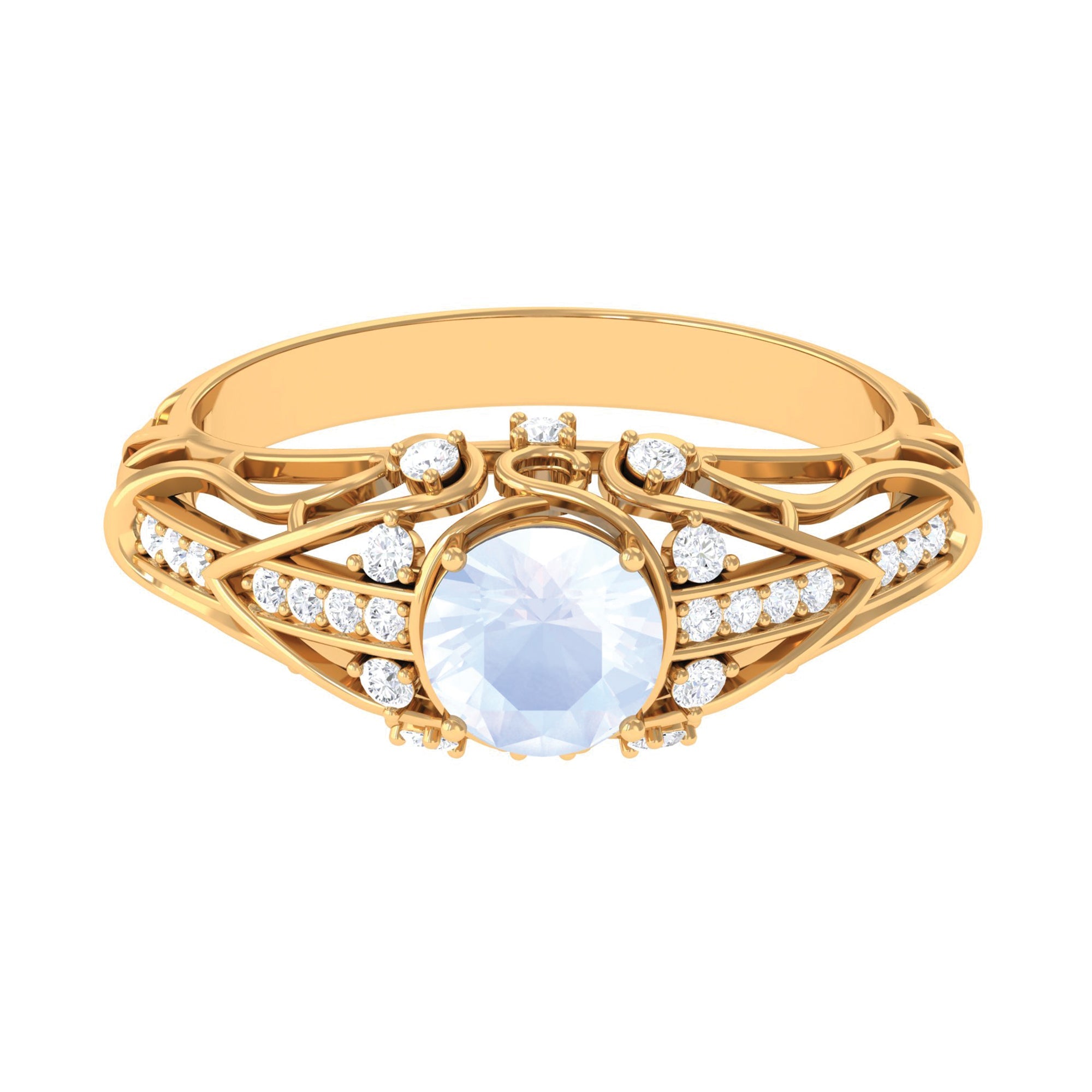 Moonstone Engagement Ring – Vintage Art Deco Band with Sparkling Diamonds