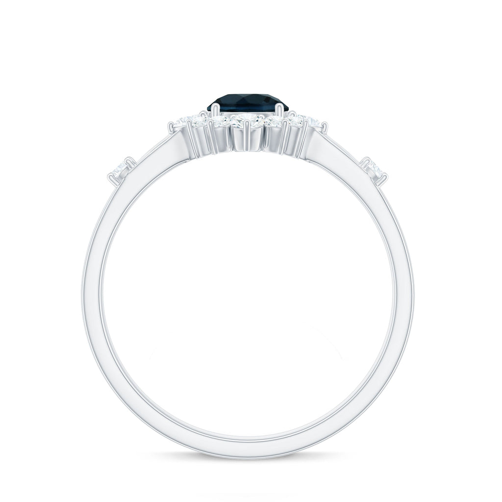Round London Blue Topaz Promise Ring with Diamond Halo