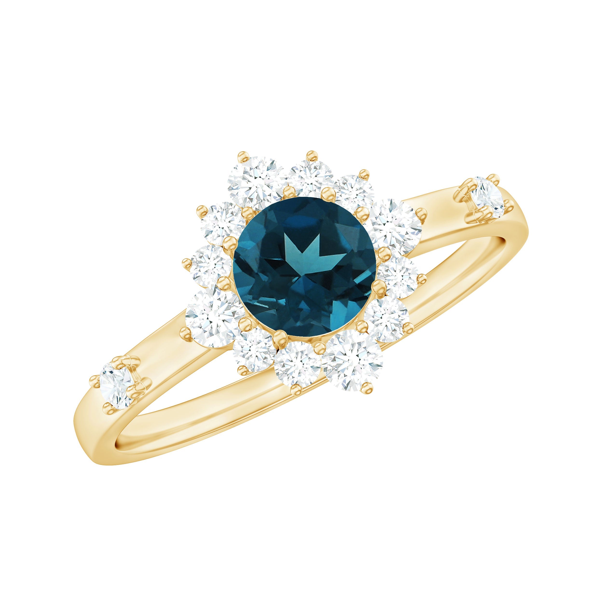Round London Blue Topaz Promise Ring with Diamond Halo