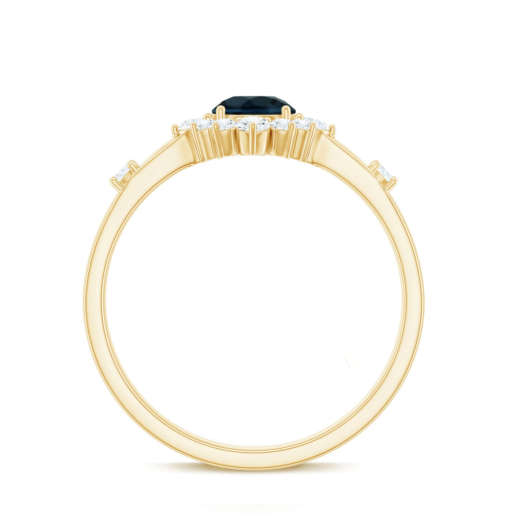 Round London Blue Topaz Promise Ring with Diamond Halo
