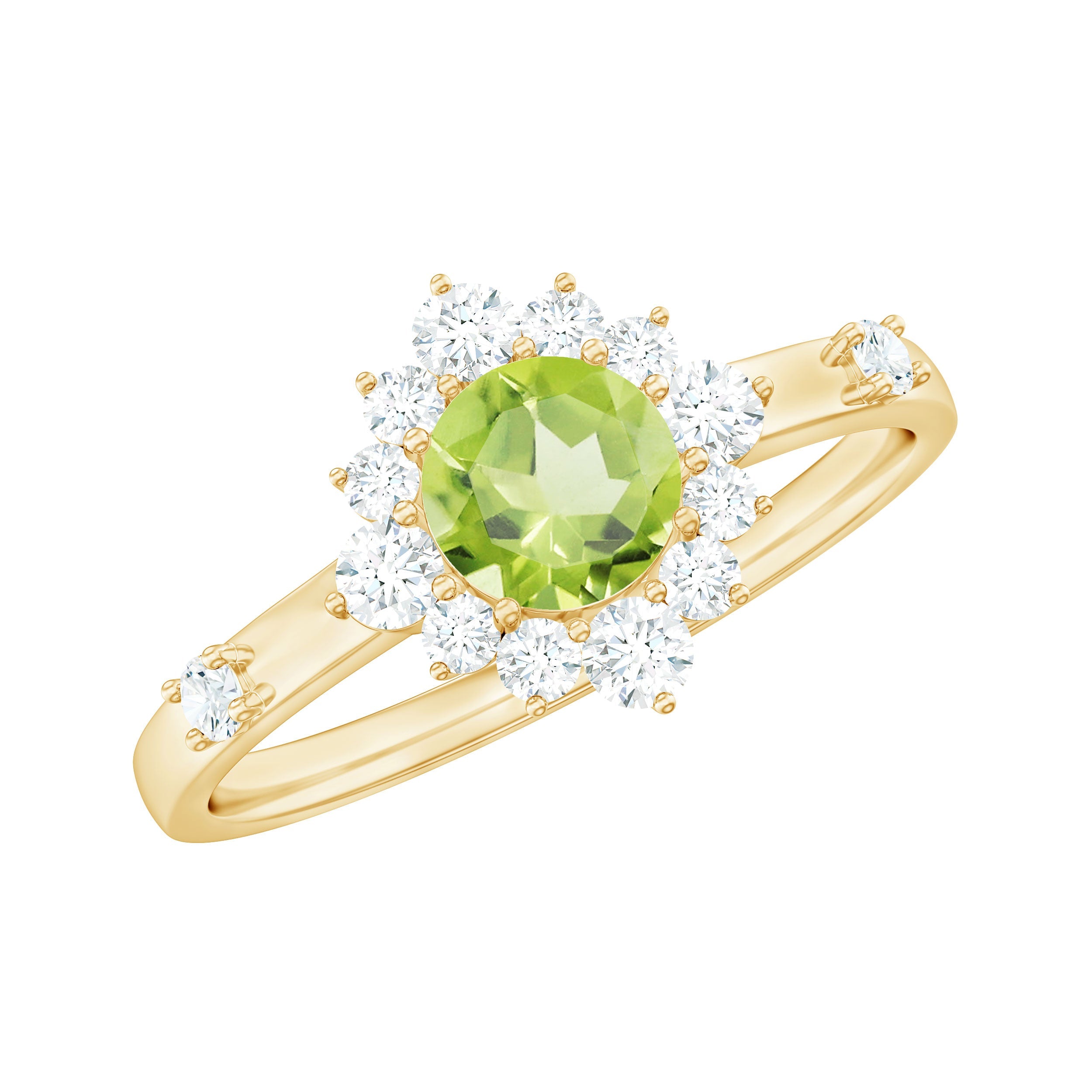Peridot Engagement Ring – Half Carat Green Gemstone Ring with Diamond Halo