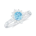 Aquamarine Engagement Ring - AAA Quality Blue Gemstone Diamond Halo Ring