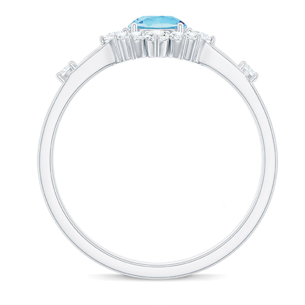 Aquamarine Engagement Ring - AAA Quality Blue Gemstone Diamond Halo Ring