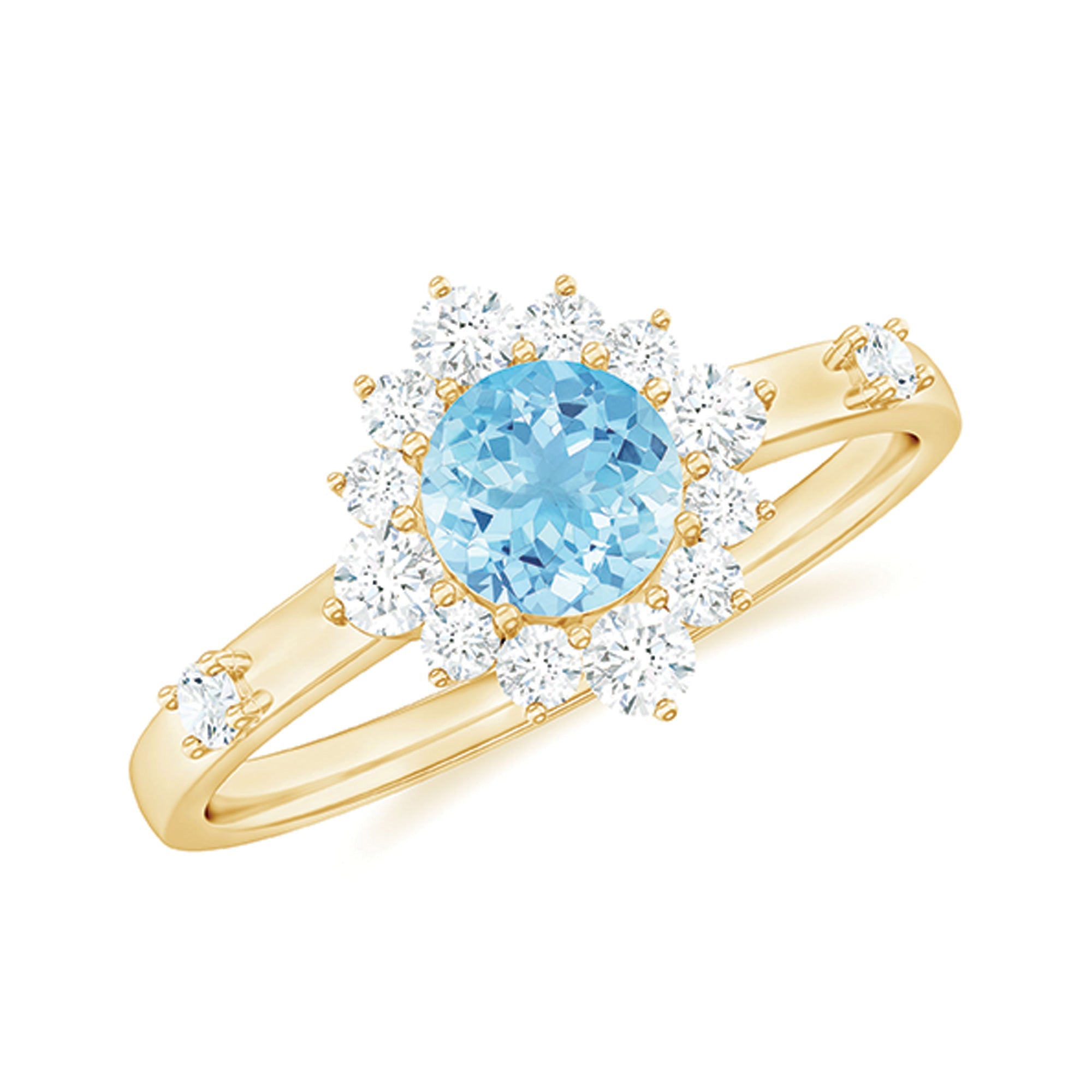 Aquamarine Engagement Ring - AAA Quality Blue Gemstone Diamond Halo Ring