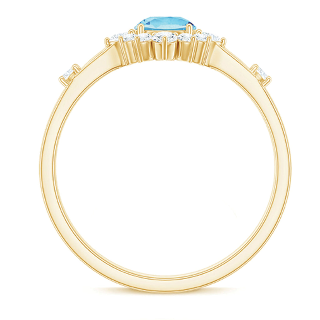 Aquamarine Engagement Ring - AAA Quality Blue Gemstone Diamond Halo Ring