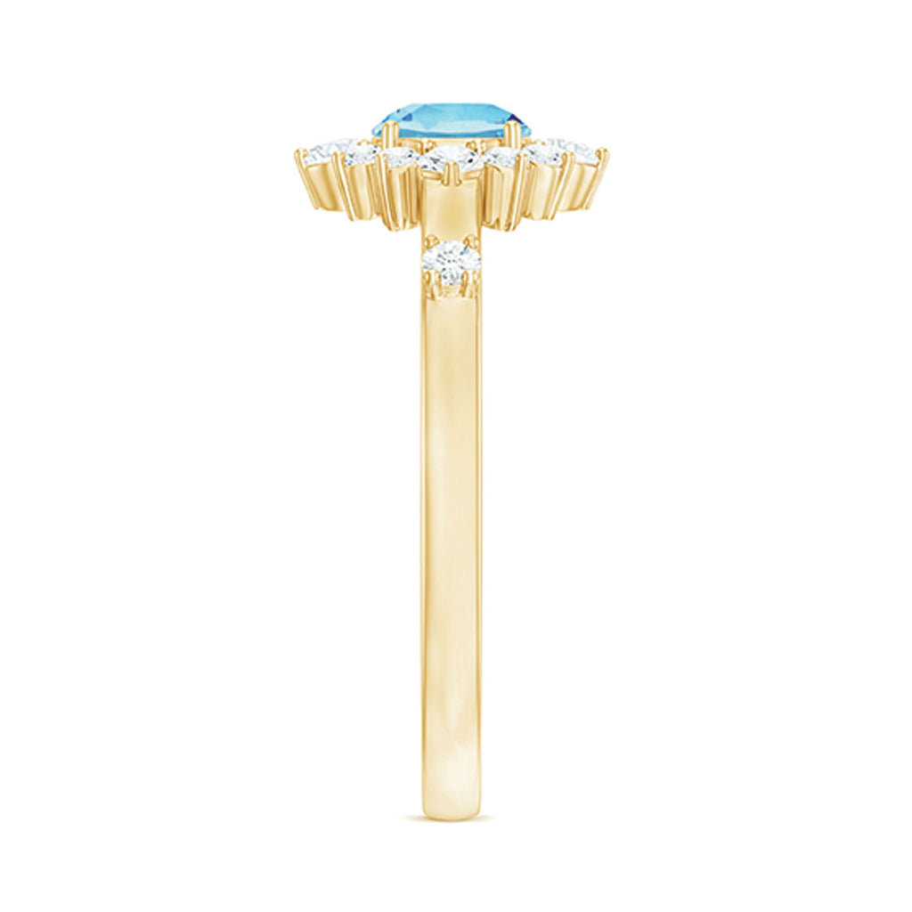 Aquamarine Engagement Ring - AAA Quality Blue Gemstone Diamond Halo Ring