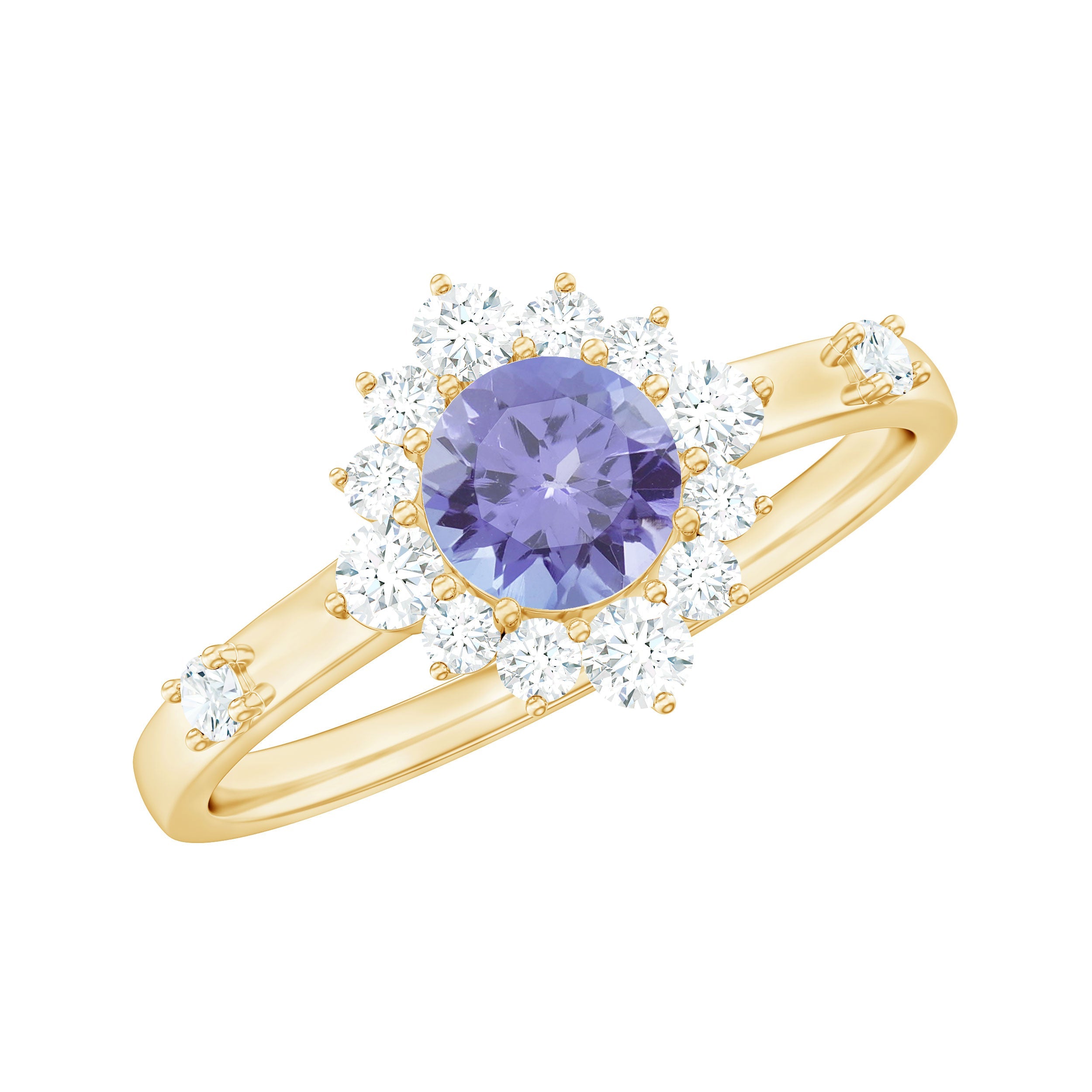 Tanzanite Engagement Ring – Minimal Diamond Halo Ring With AAA Quality Gemstones