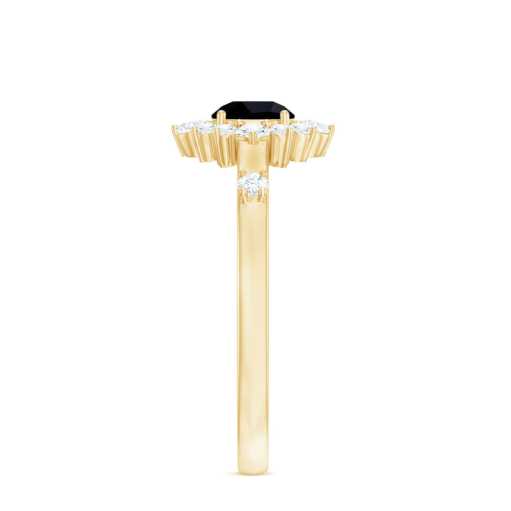 Certified Genuine 5mm Black Onyx Halo Ring with Diamond