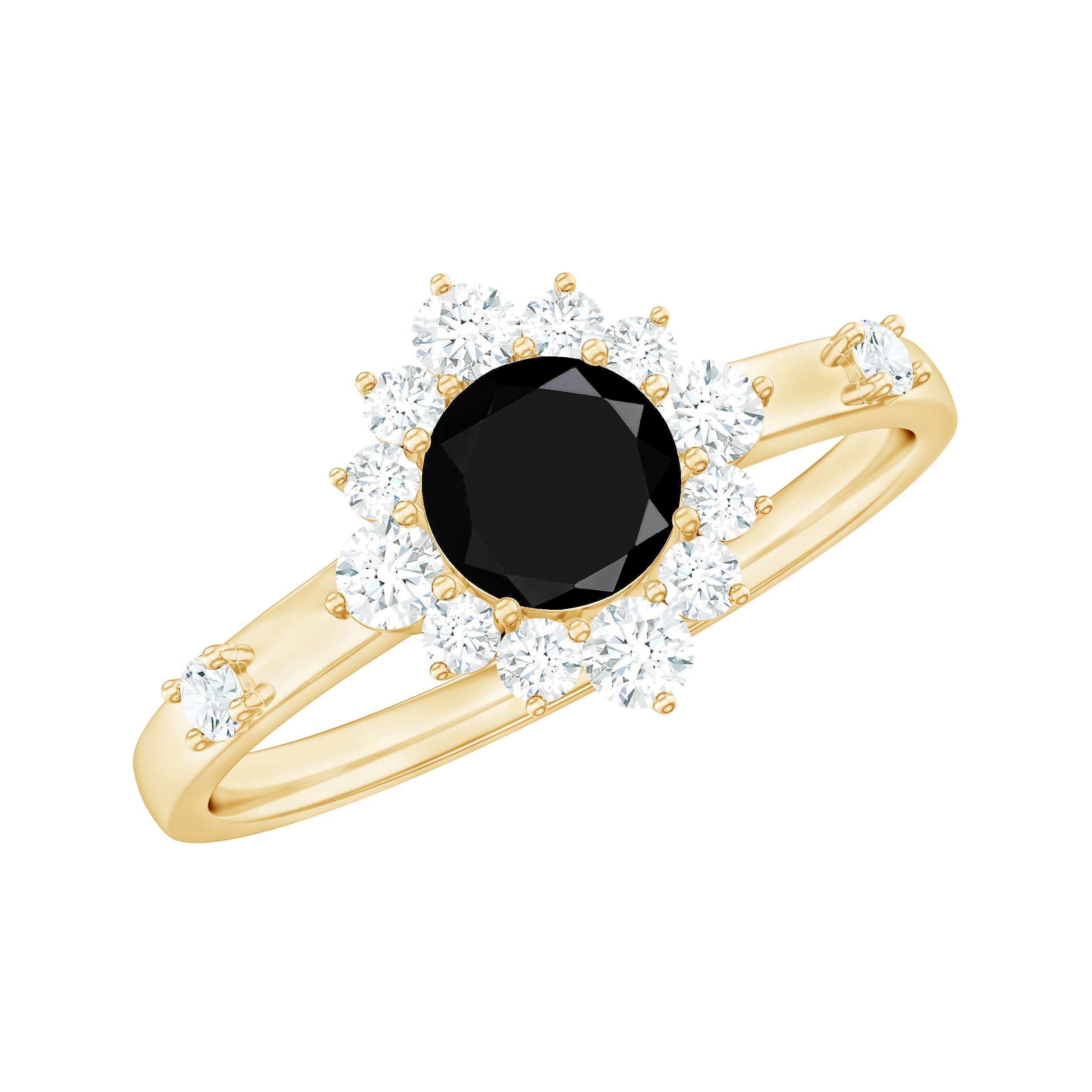 Natural Black Spinel Promise Ring with Diamond Halo