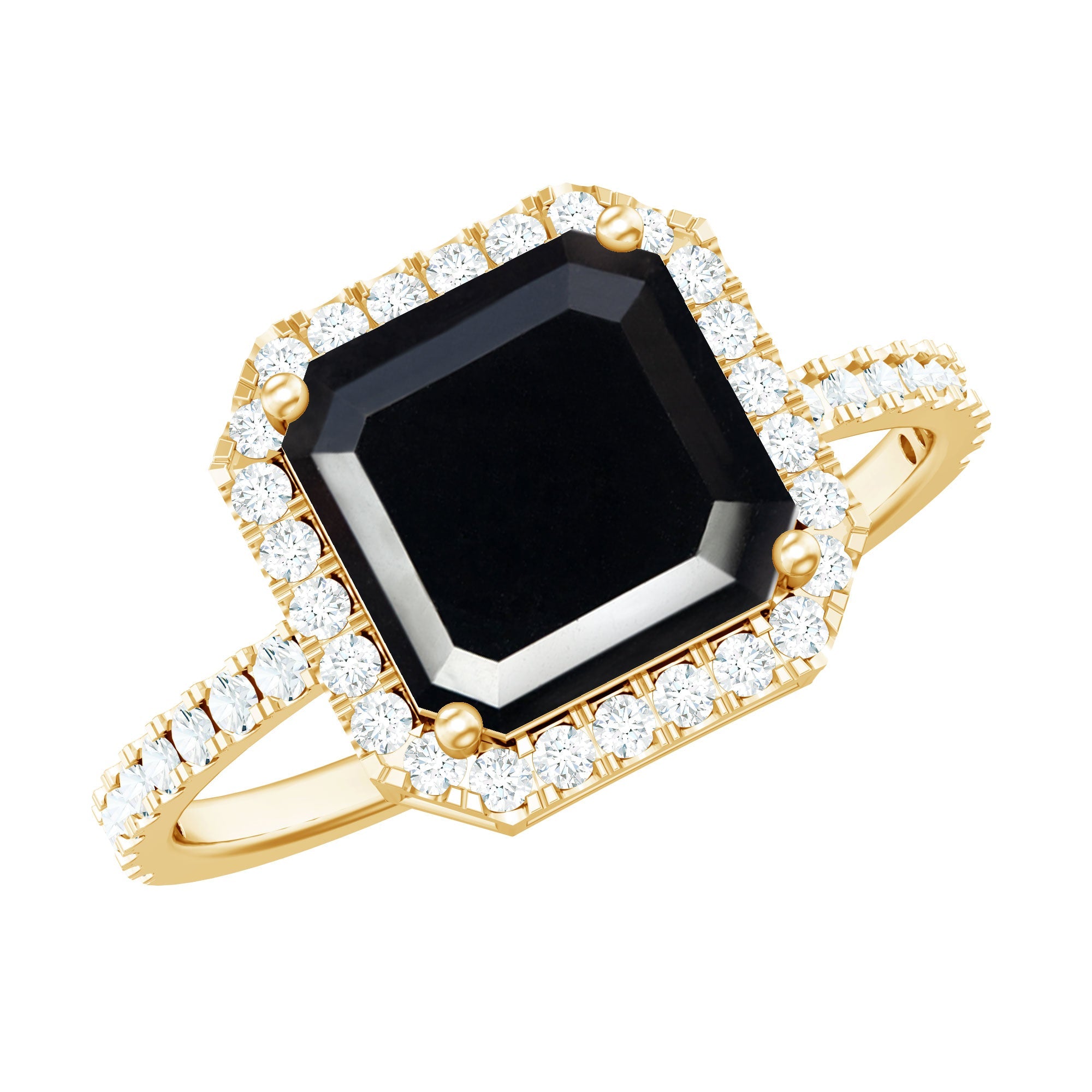 3 Carat Asscher Cut Black Onyx Halo Engagement Ring with Diamond