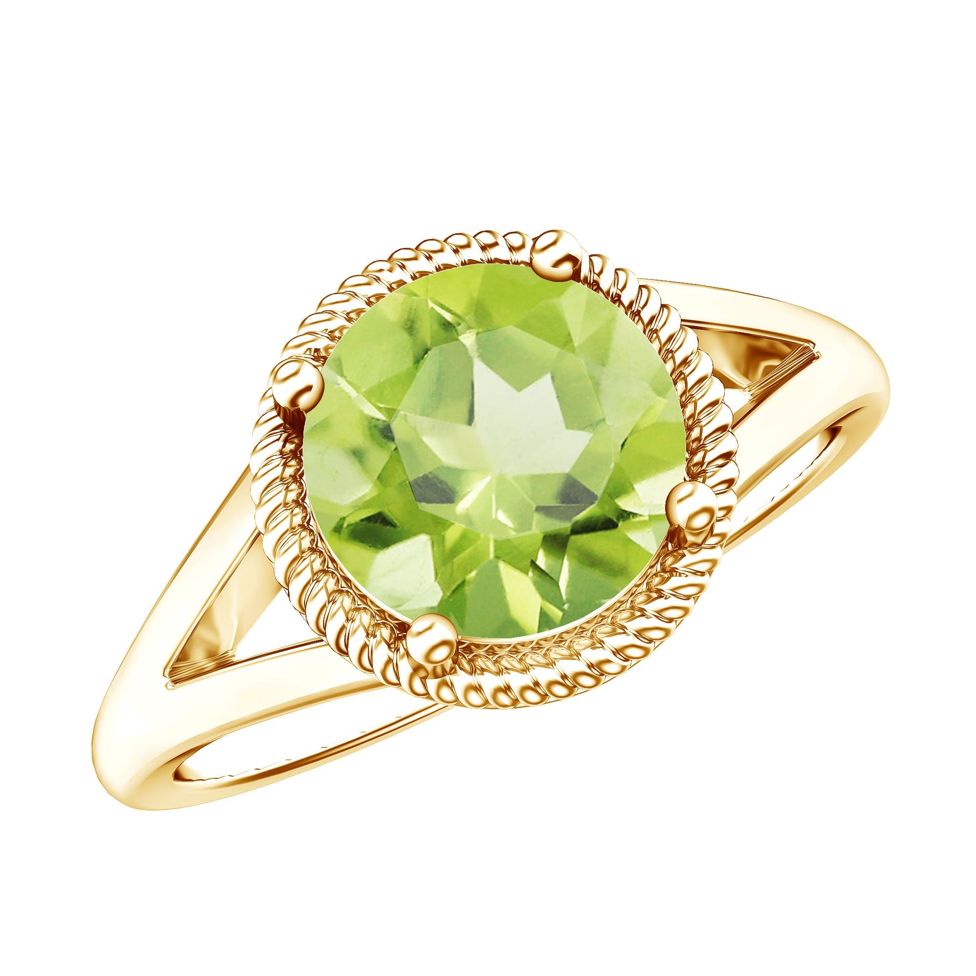 Peridot Engagement Ring - 2 Carat Natural Solitaire with Elegant Split Shank