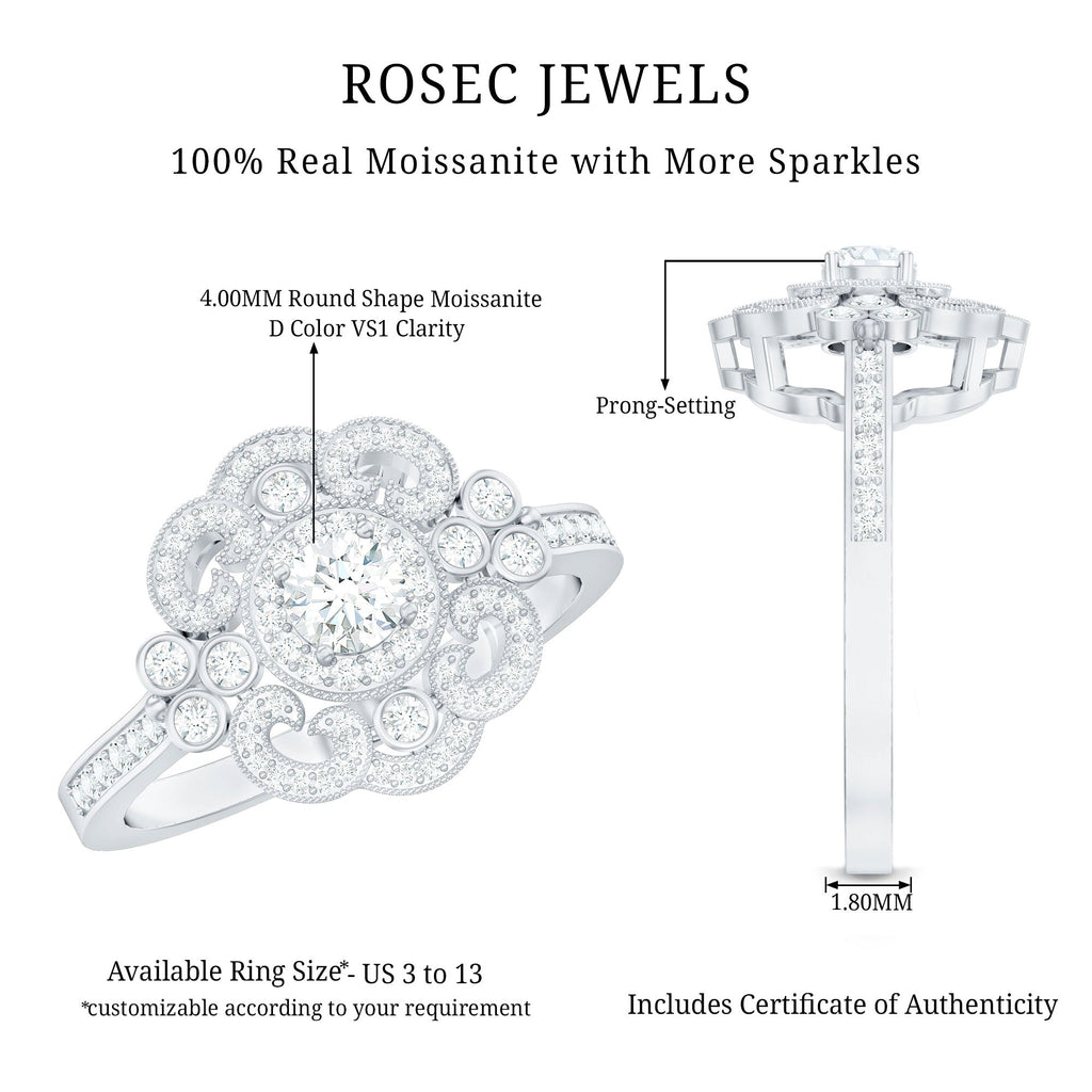 Moissanite Engagement Ring – Certified Vintage Style Jewelry With Sparkling Stone