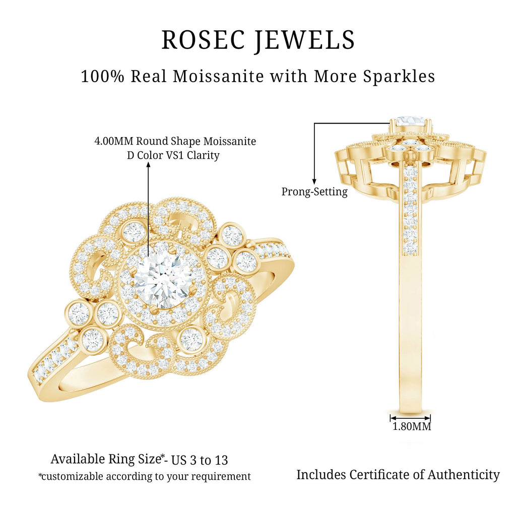 Moissanite Engagement Ring – Certified Vintage Style Jewelry With Sparkling Stone
