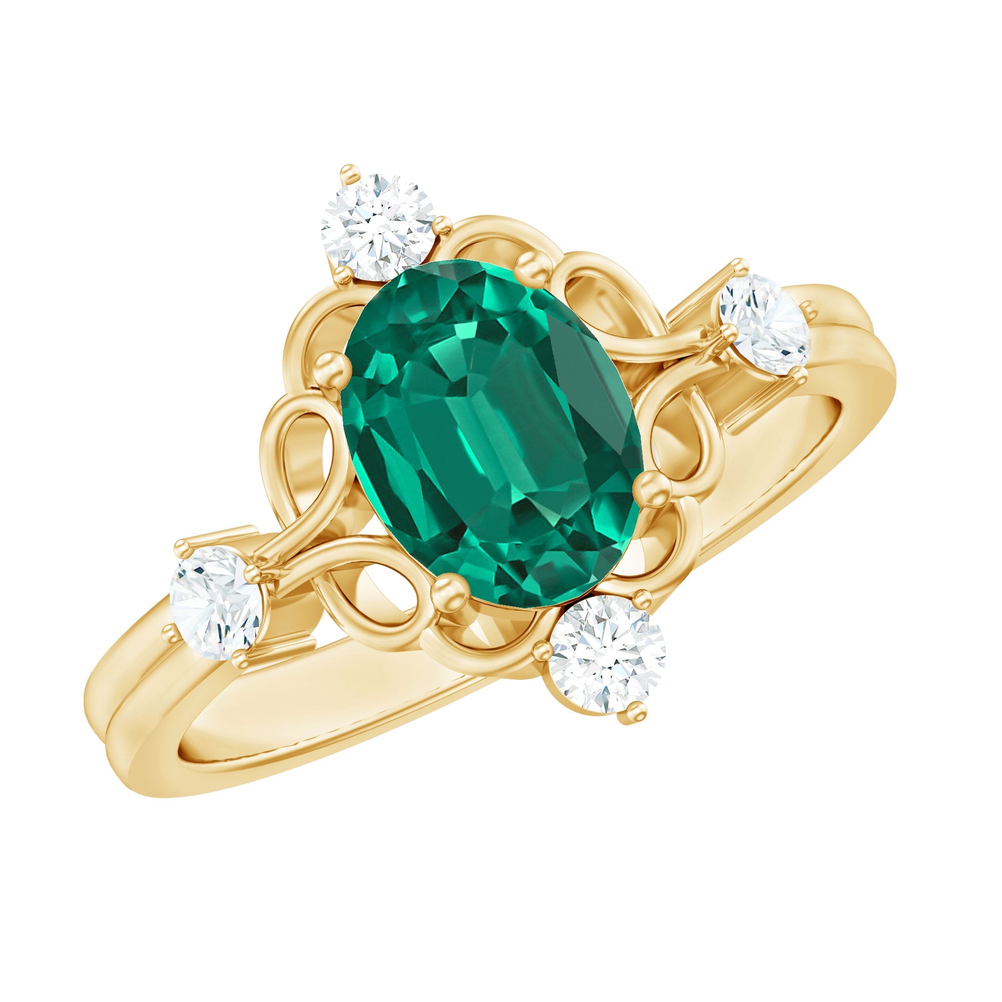 Lab Grown Emerald Ring – Vintage Engagement Oval Ring with AAAA Quality Diamond Halo